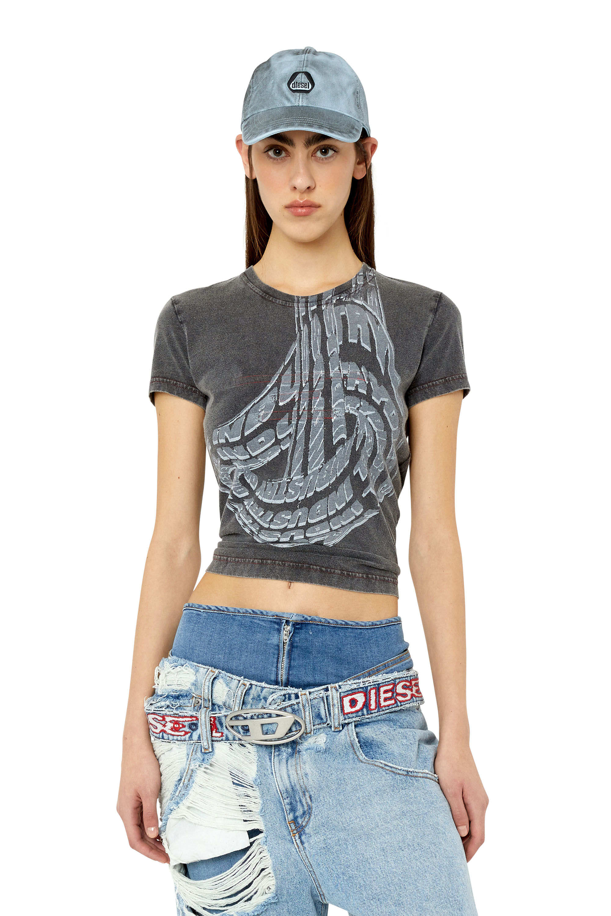 Diesel - T-SLIDART, T-shirt délavé à l'acide avec imprimé à logo graphique Femme in Noir - 3