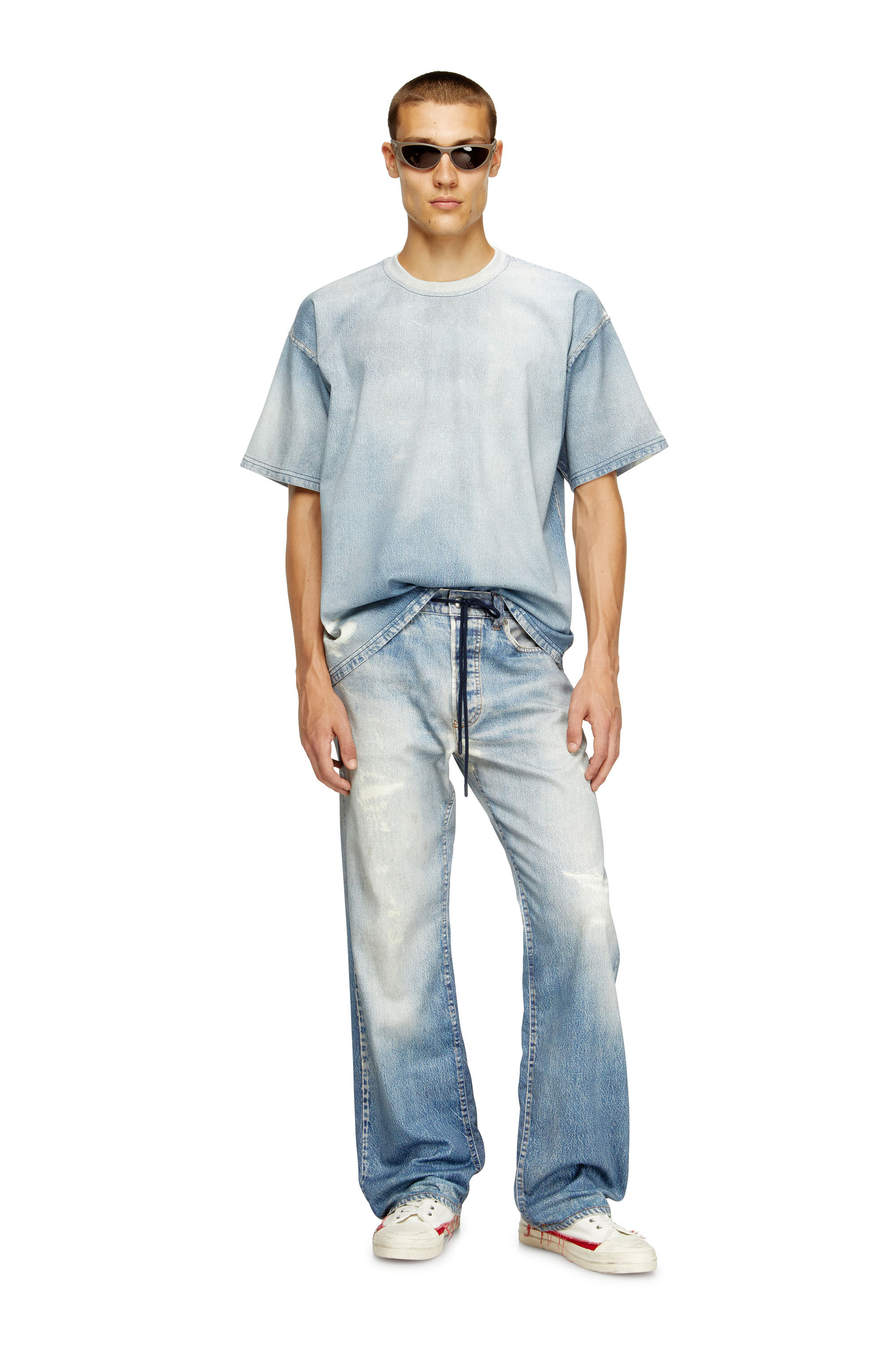 Diesel - D-BOX JOGG, Male's T-shirt in printed bleach-effect JoggJeans in Light Blue - 1