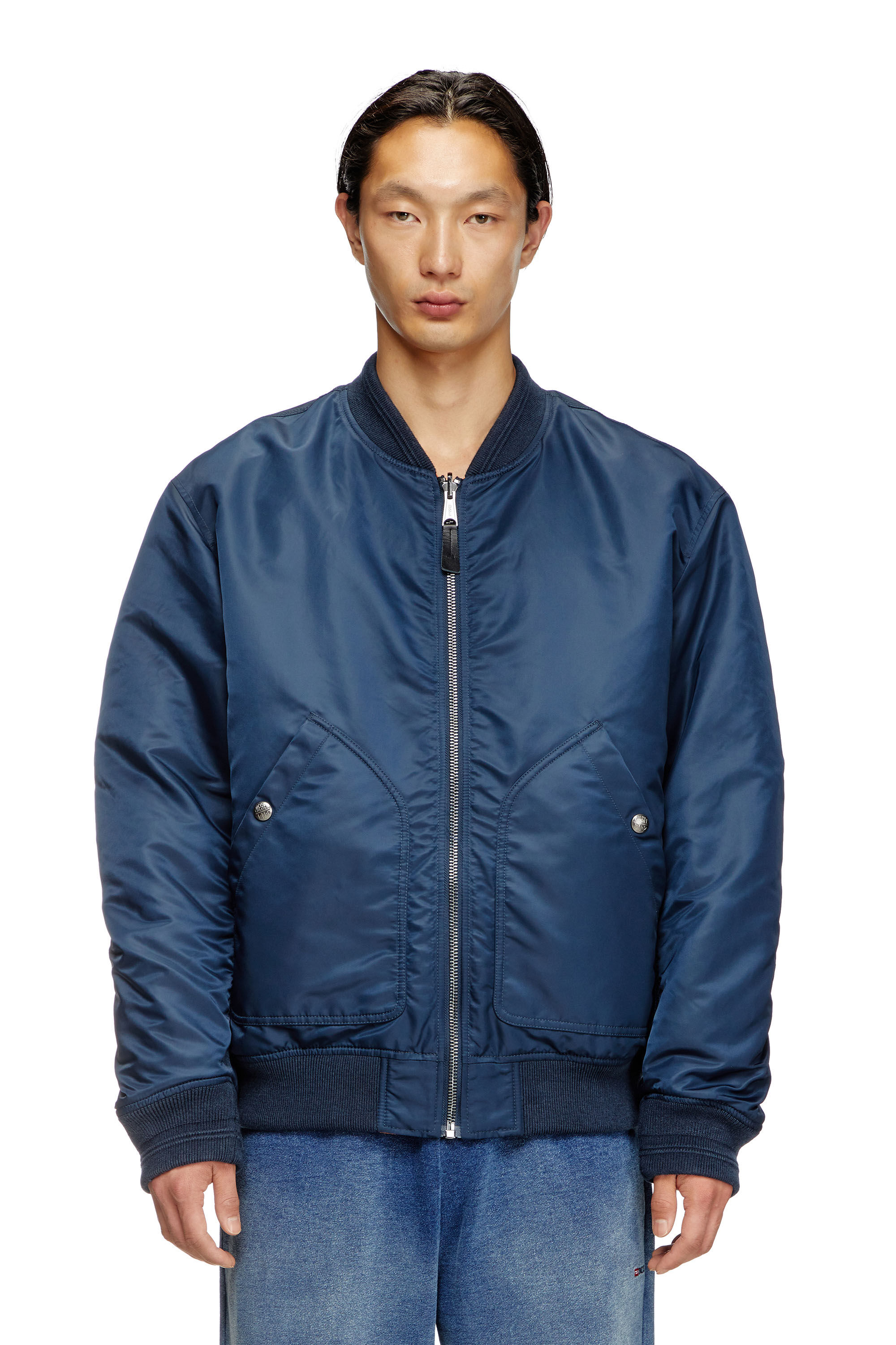 Diesel - J-HELD, Male's Bomber in padded nylon with Oval D in Blue - 3