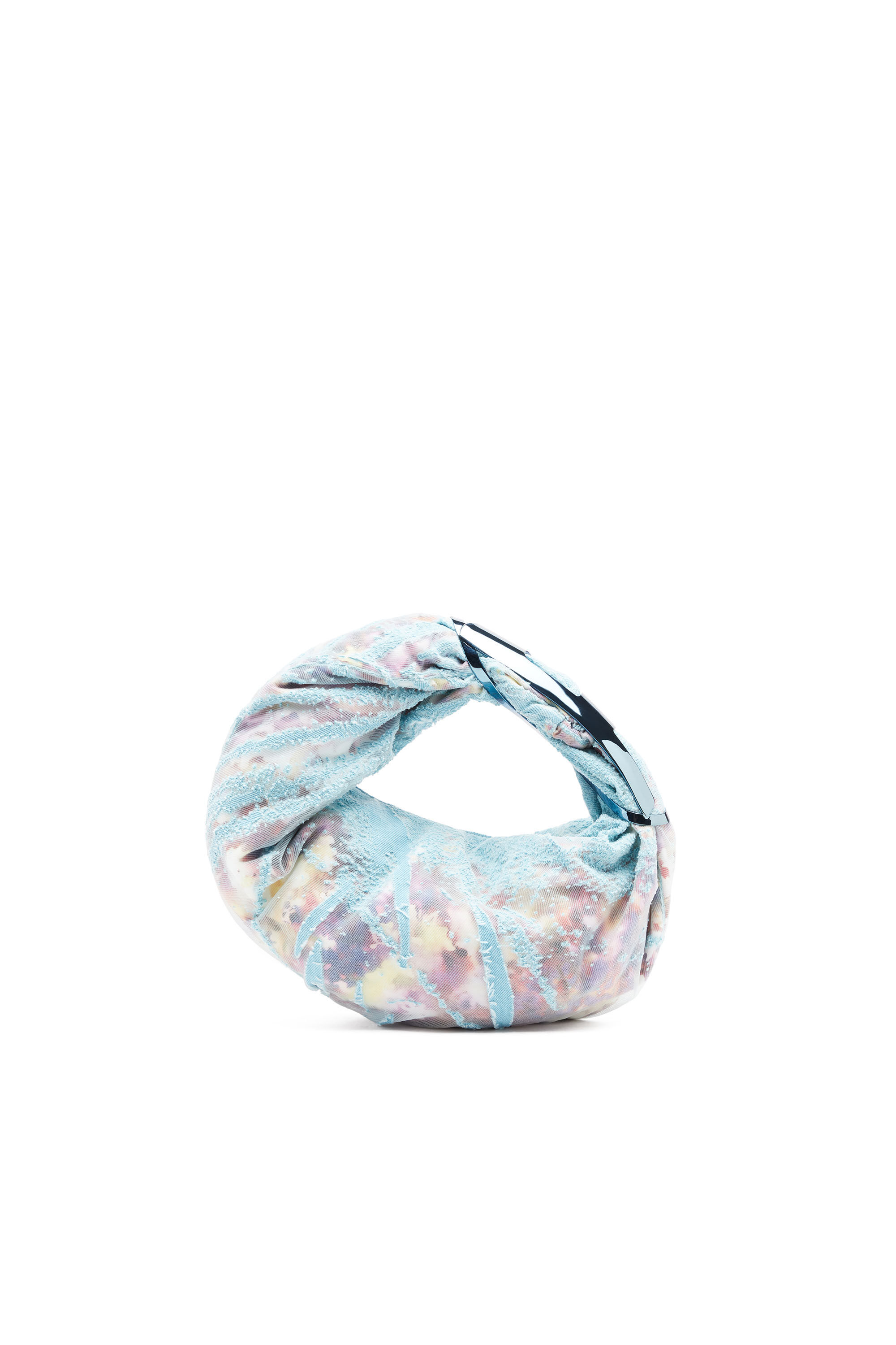 Diesel - GRAB-D HOBO S, Grab-D S-Sac hobo en denim dévoré avec fleurs Femme in Bleu - 3