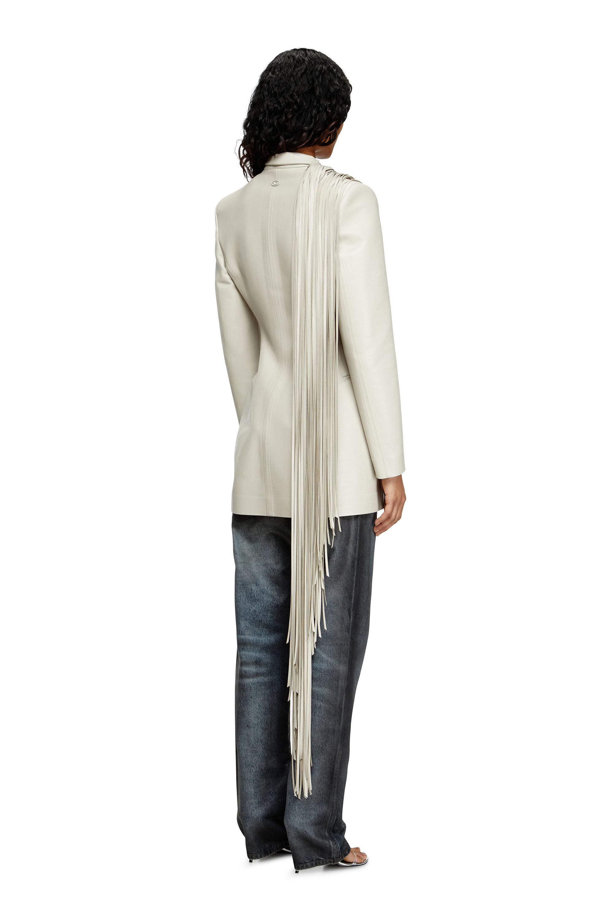 Diesel - G-SHANK, Female's Short coat with shredded scarf fringing in Light Grey - 5