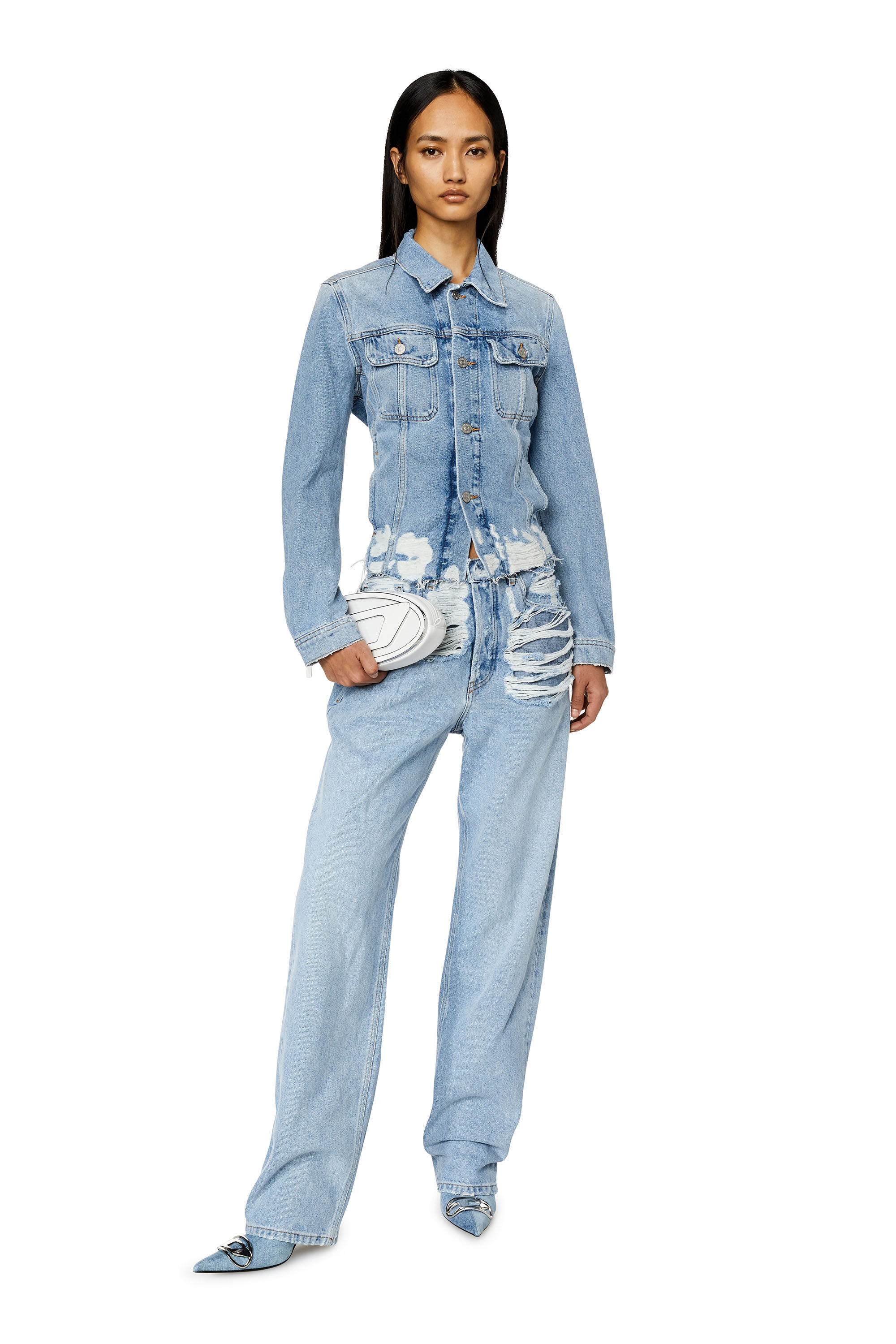 Diesel - DE-BONNY-S3, Veste trucker en denim effet destroy Femme in Bleu - 1