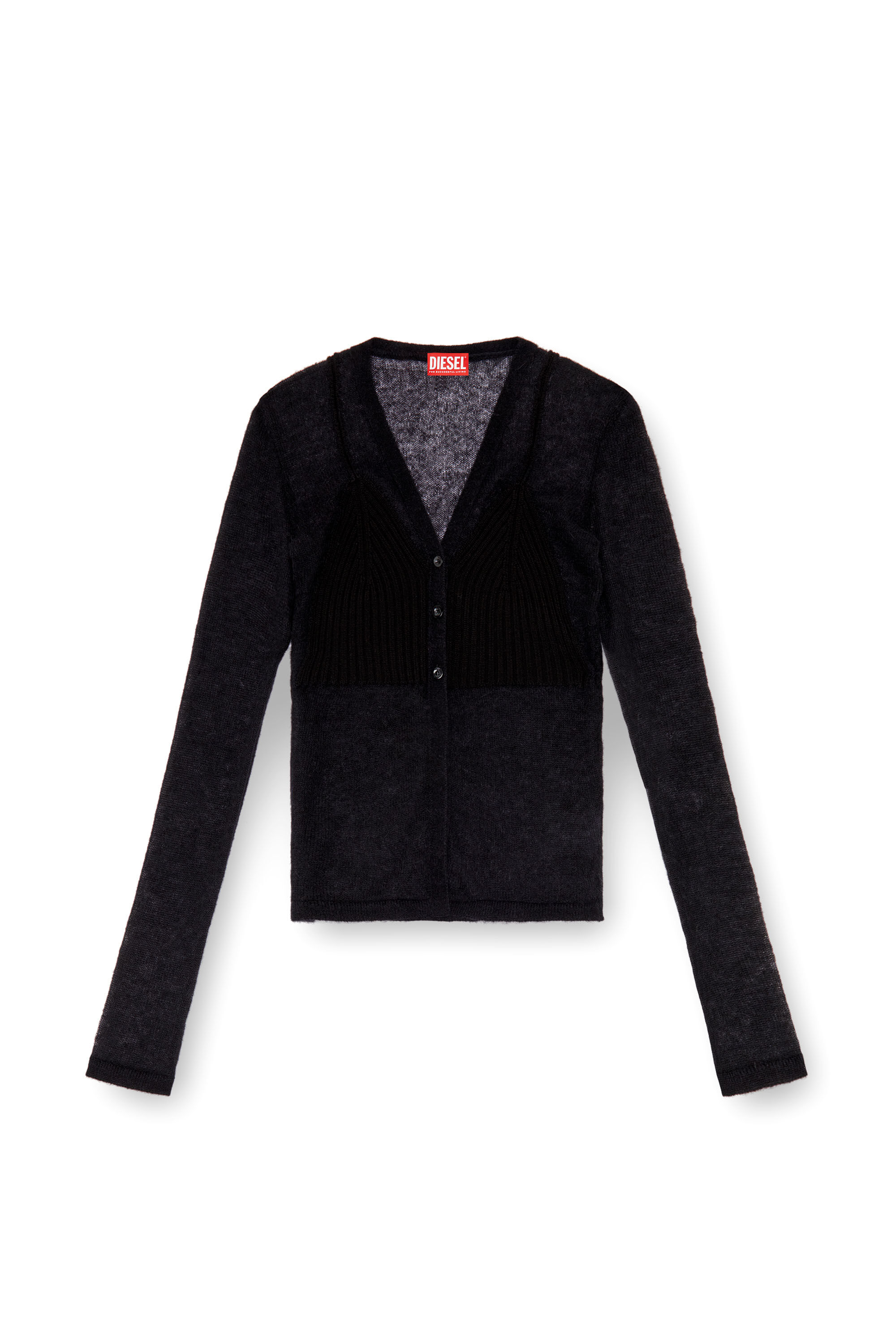 Diesel - M-ARINA, Cardigan transparent avec détail soutien-gorge Femme in Noir - 6