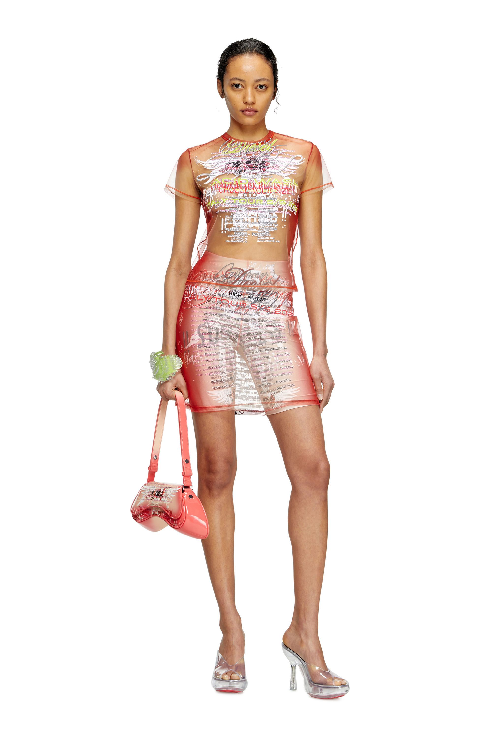 Diesel - O-LYMPIAC, Female's Layered skirt with lyrics print in Pink - 1