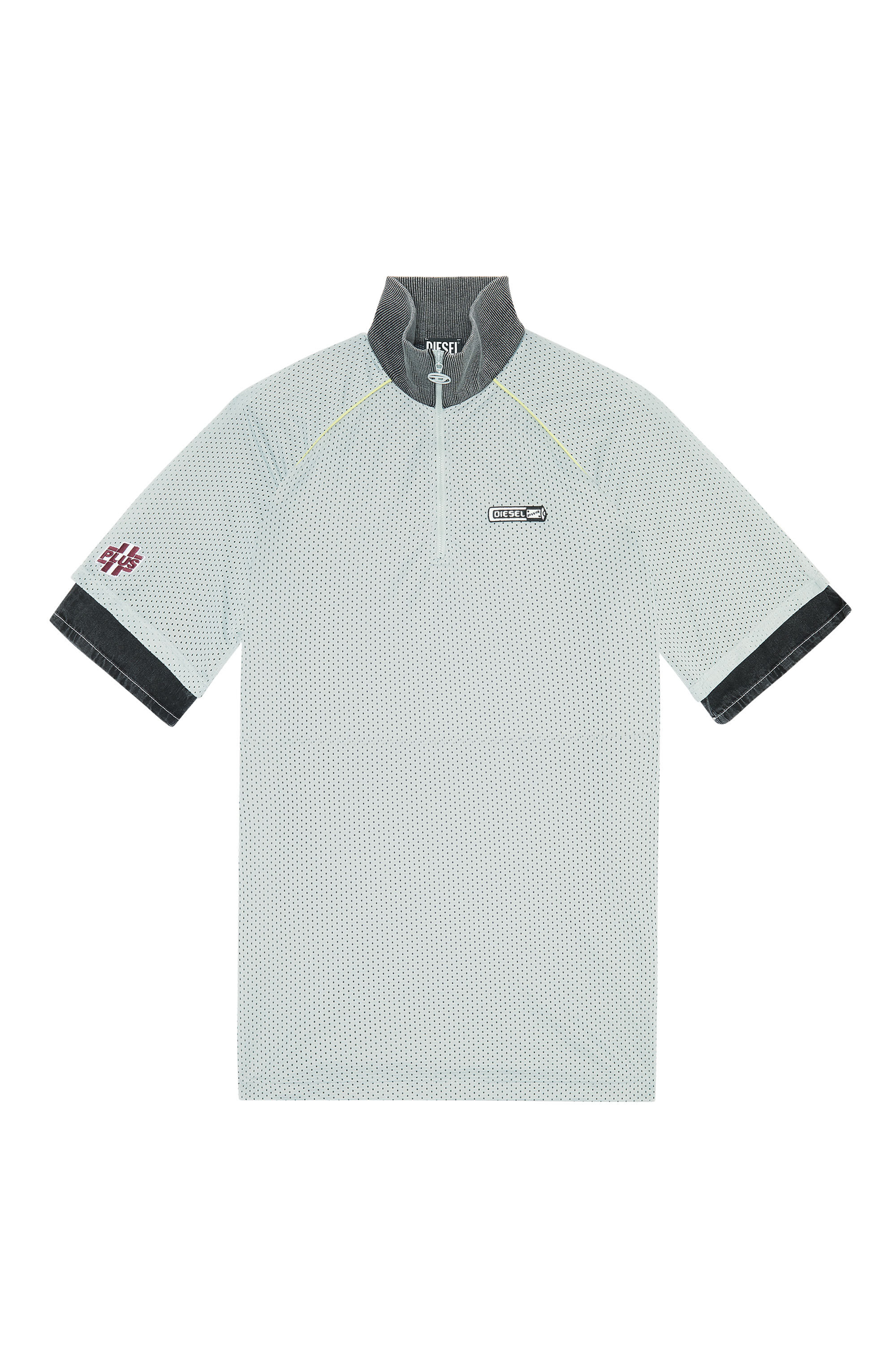 Diesel - T-MEC, Male's Mesh polo shirt with denim accents in Light Grey - 2