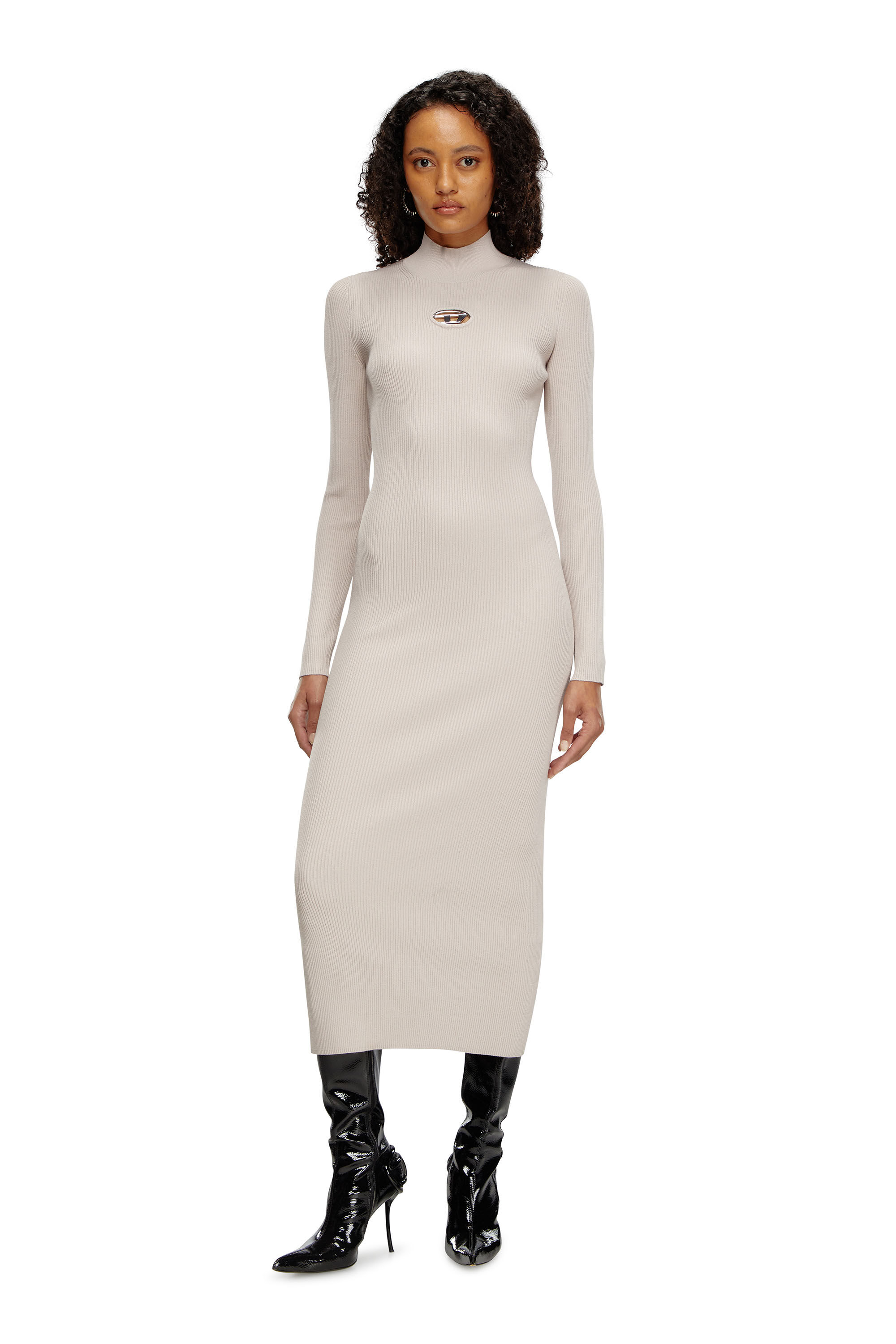 Diesel - M-ZARY-B, Female's Midi dress in ribbed knit in Light Grey - 3