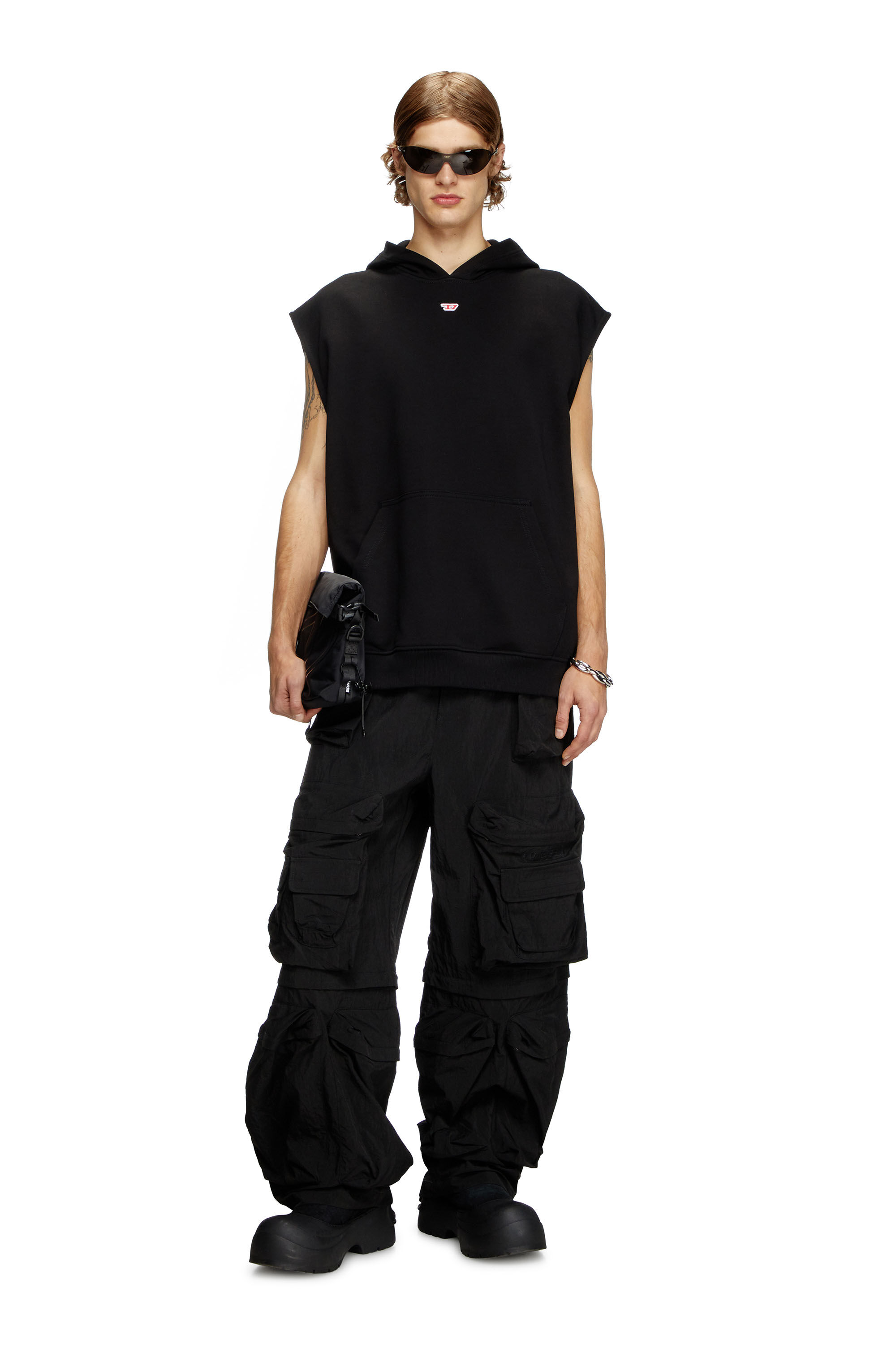 Diesel - S-BOXT-SL-D, Sweat-shirt à capuche sans manches avec logo D Homme in Noir - 1