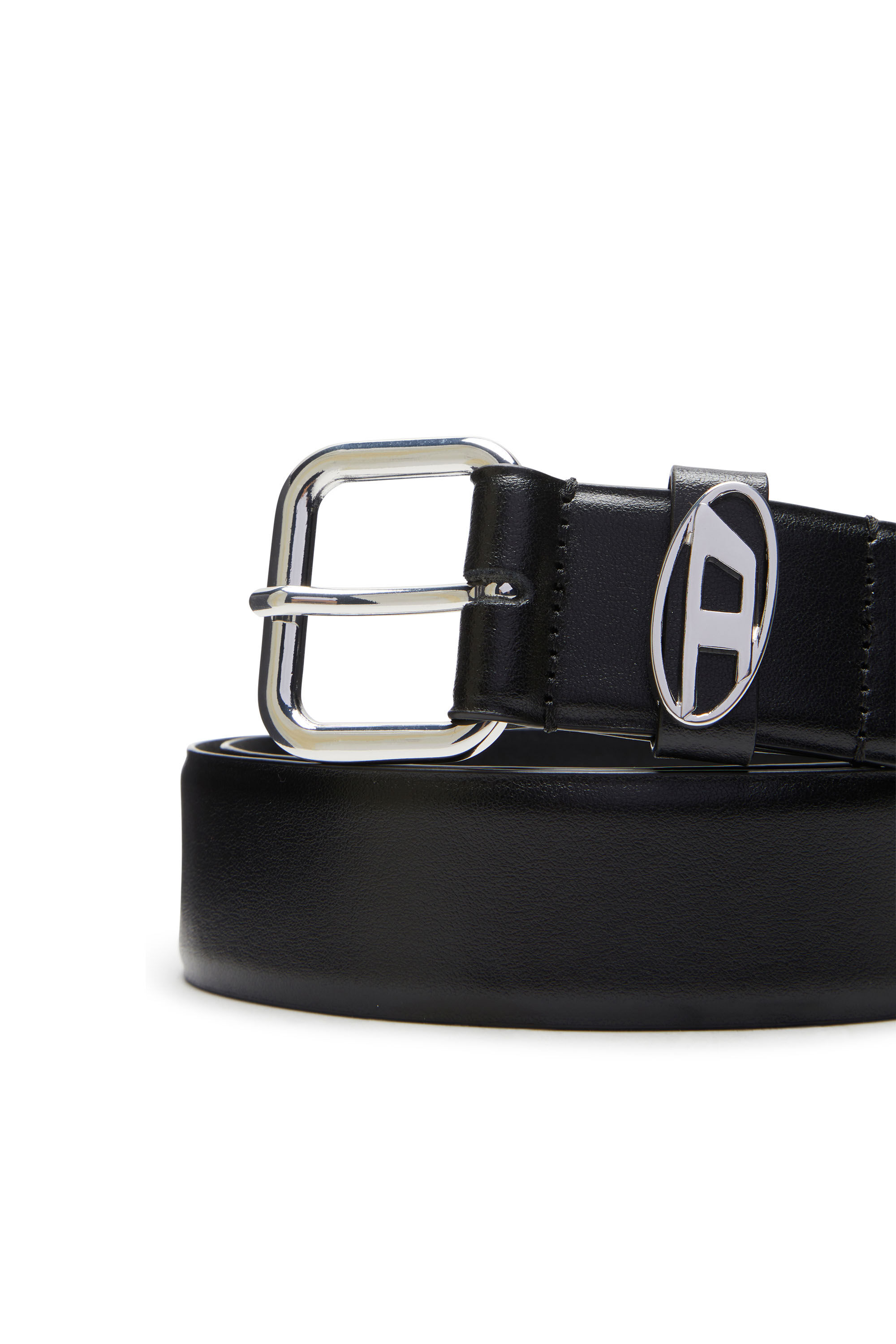 Diesel - B-1DR OVAL D LOOP, Ceinture en cuir avec plaque à logo Mixte in Noir - 3