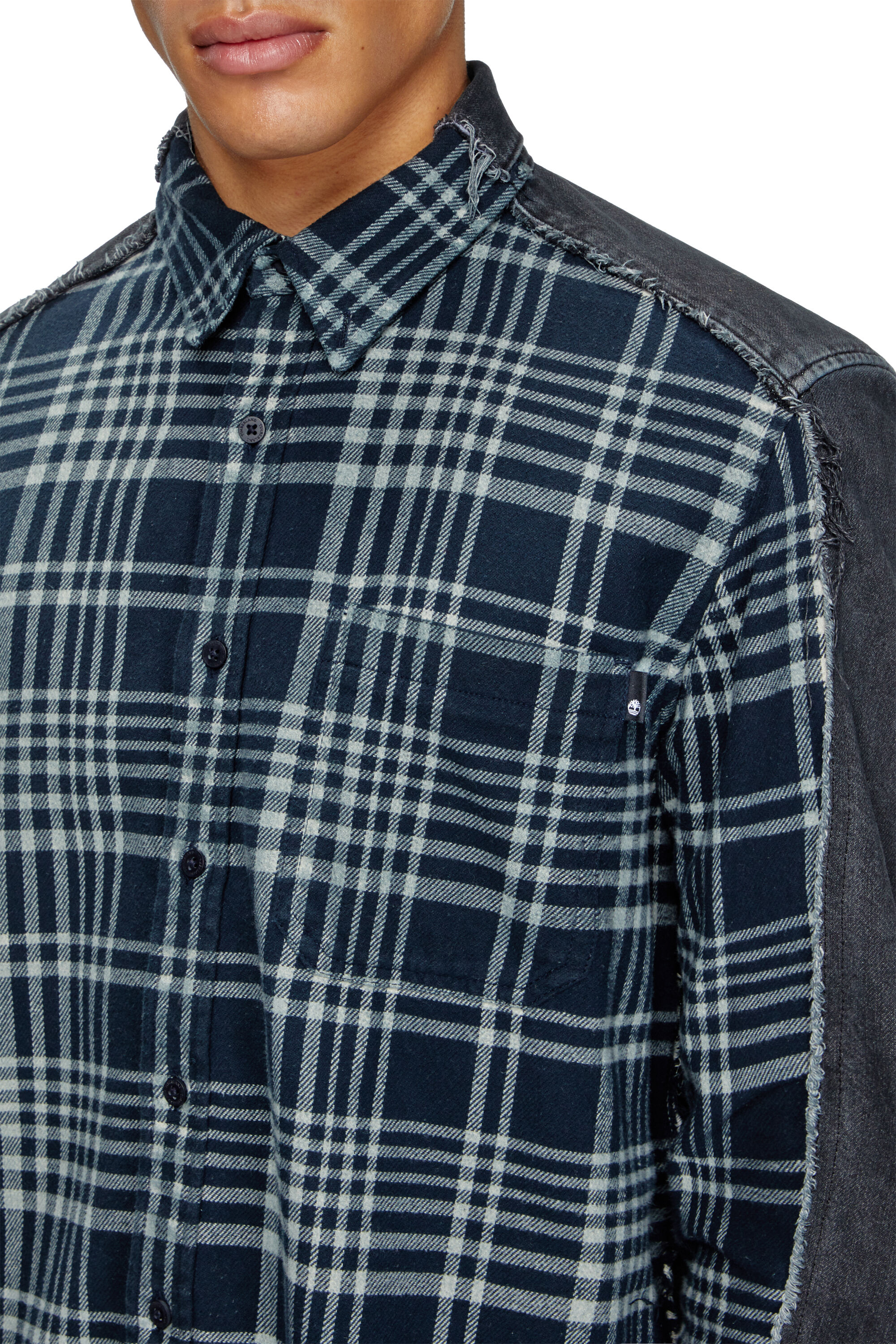 Diesel - Shirt Dieseloves 6B, Unisex's Overdyed check and denim shirt in Blue/Black - 8