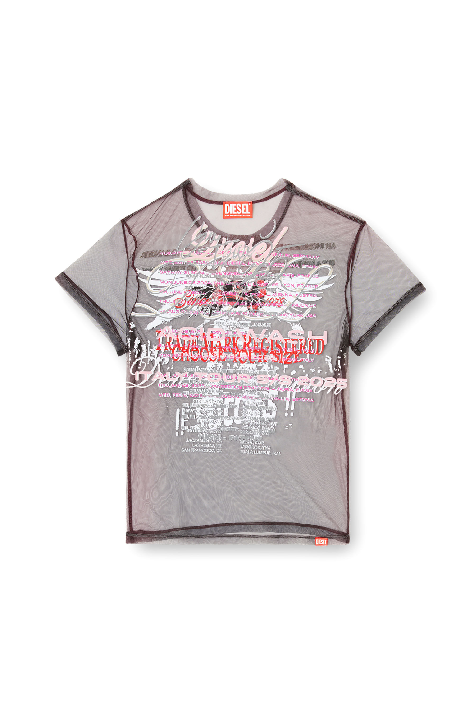 Diesel - T-YRAC, Female's Sheer top with lyrics print in Black - 2
