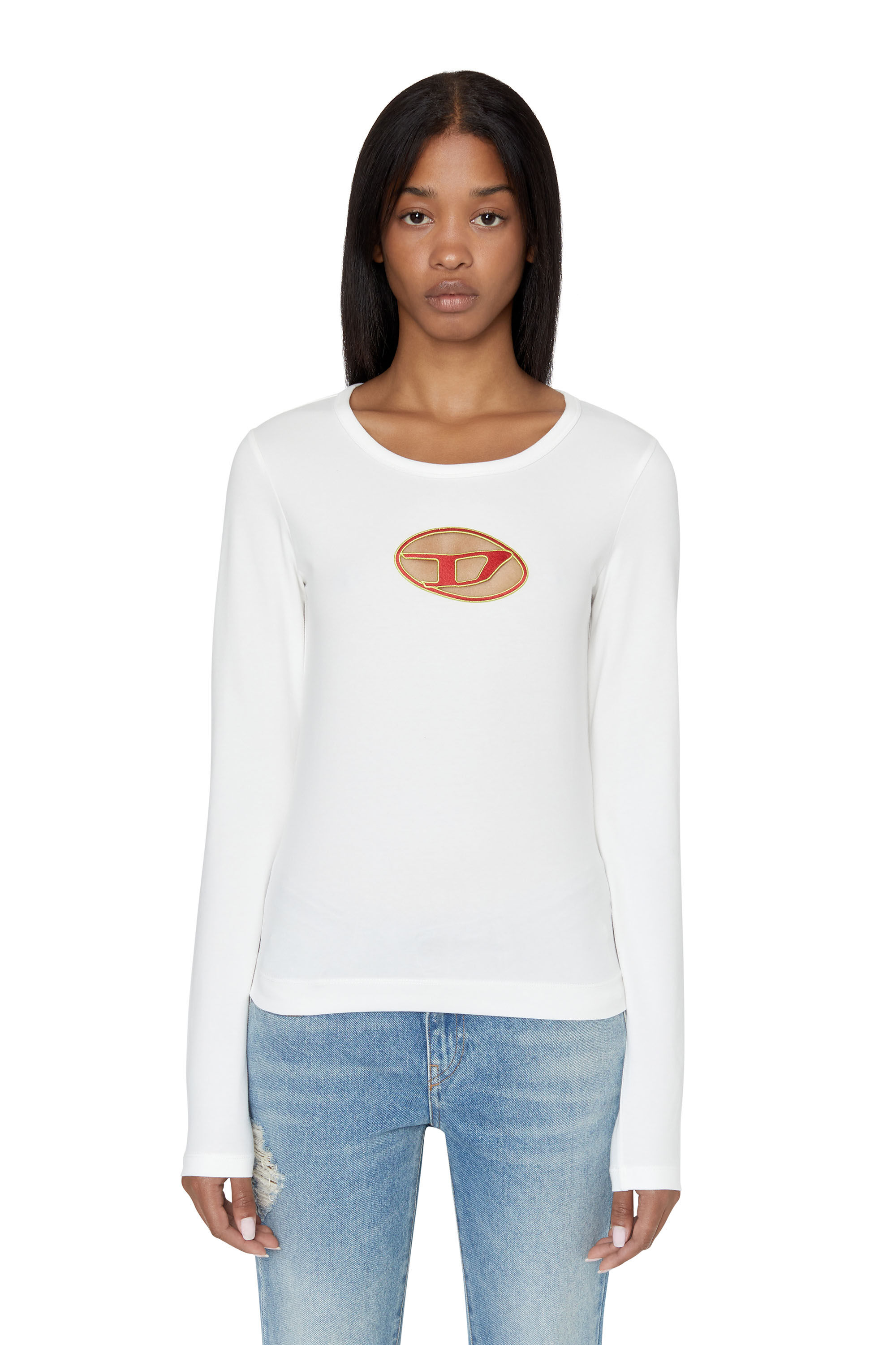 T ANGIE Women s Long sleeve cotton T shirt cut out logo Diesel