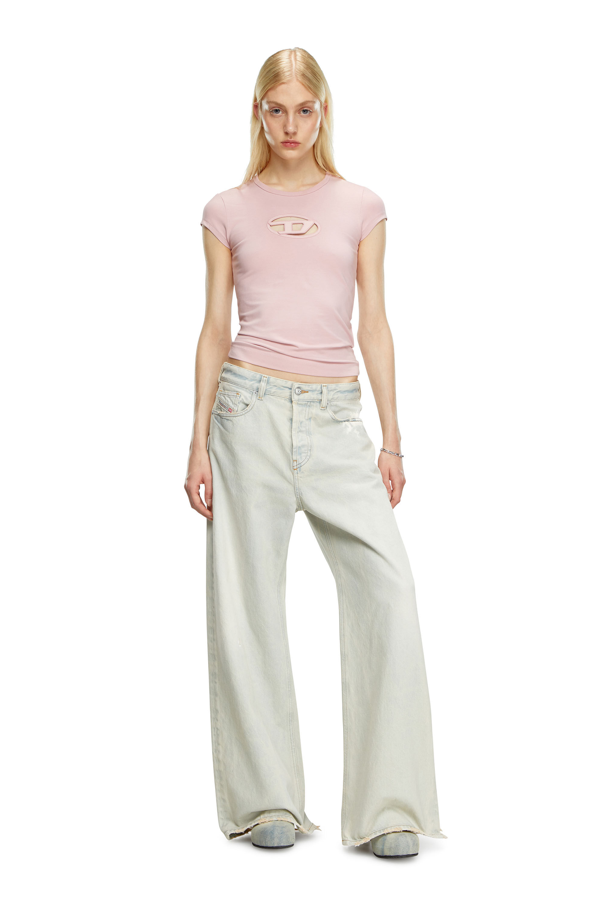 Diesel - T-ANGIE, T-shirt avec logo peek-a-boo Femme in Rose - 1