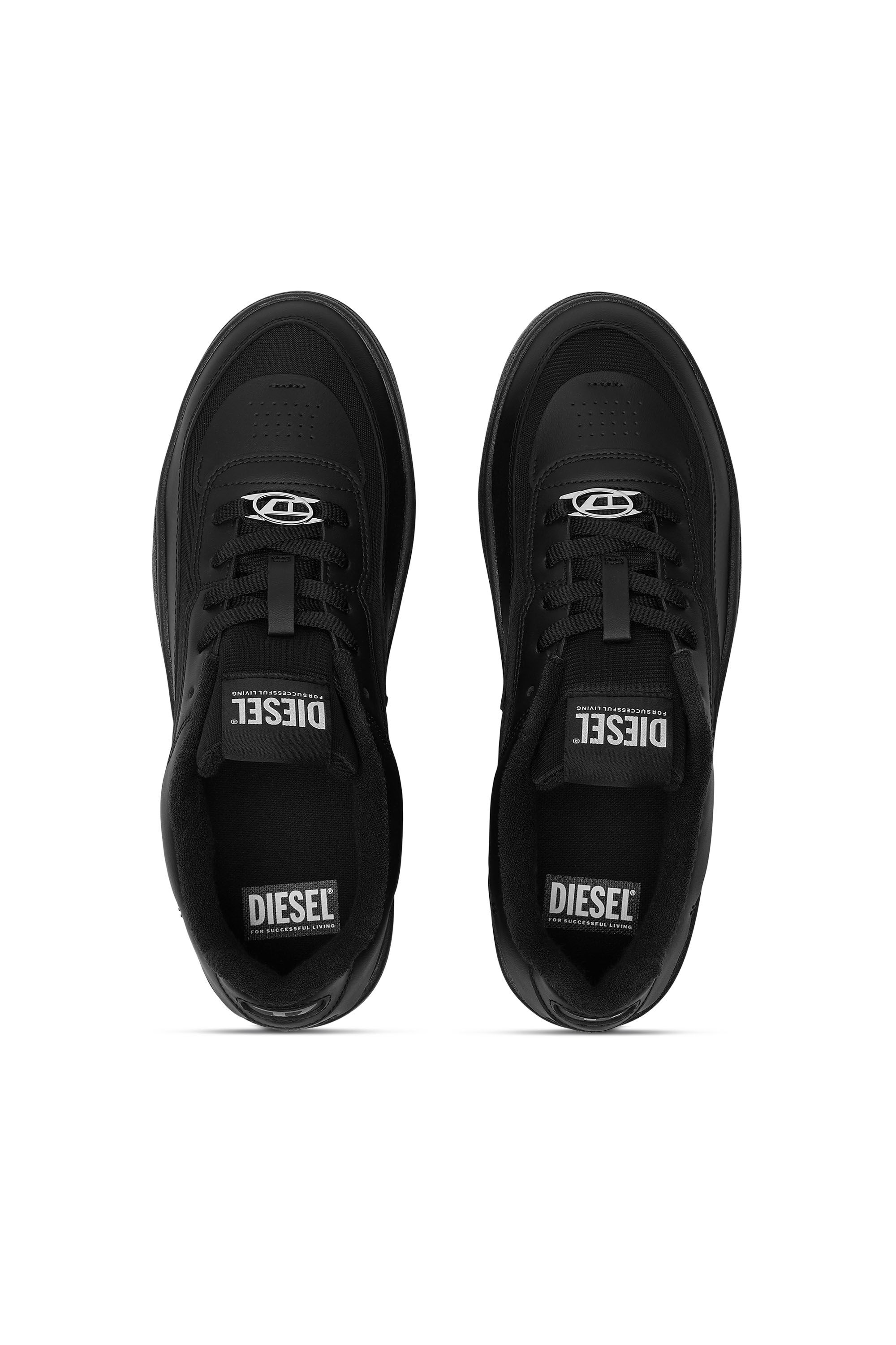 Diesel - S-OVAL SKATE LOW, Male's S-Oval Skate-Fabric-panelled leather sneakers in Black - 4