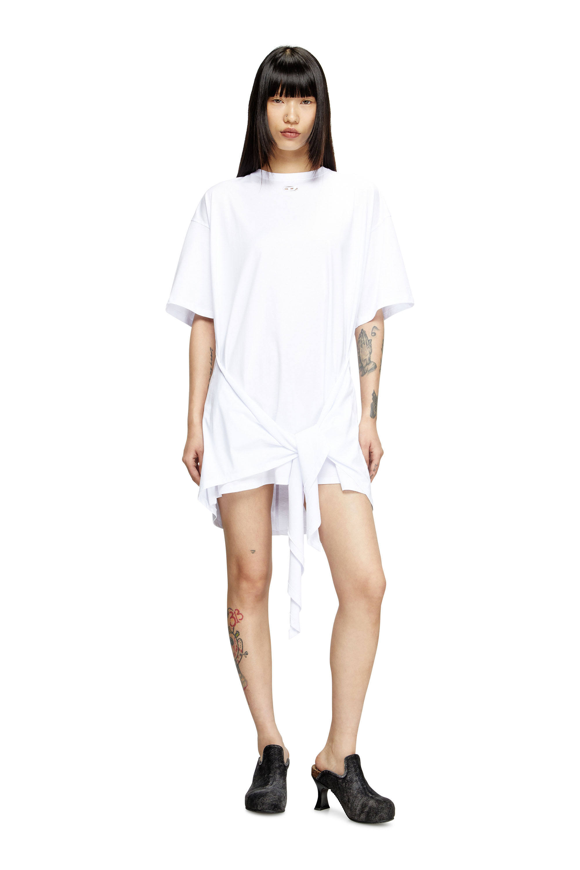 Diesel - D-EIVOR, Female's T-shirt dress with tie front in White - 3