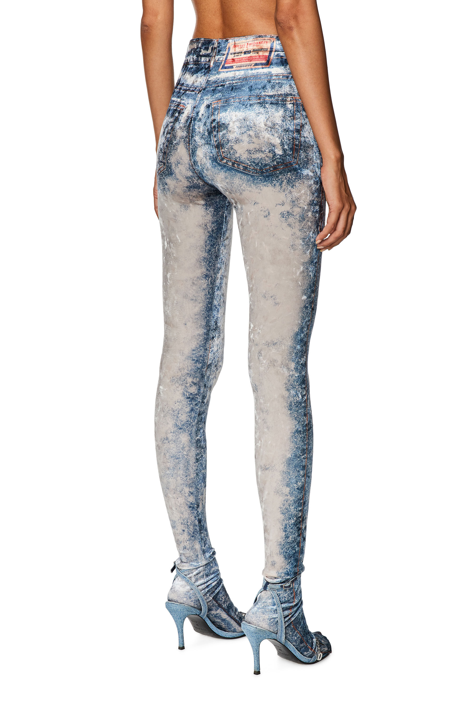 Diesel - P-KOLVET, Female's Chenille leggings with denim print in Blue - 5