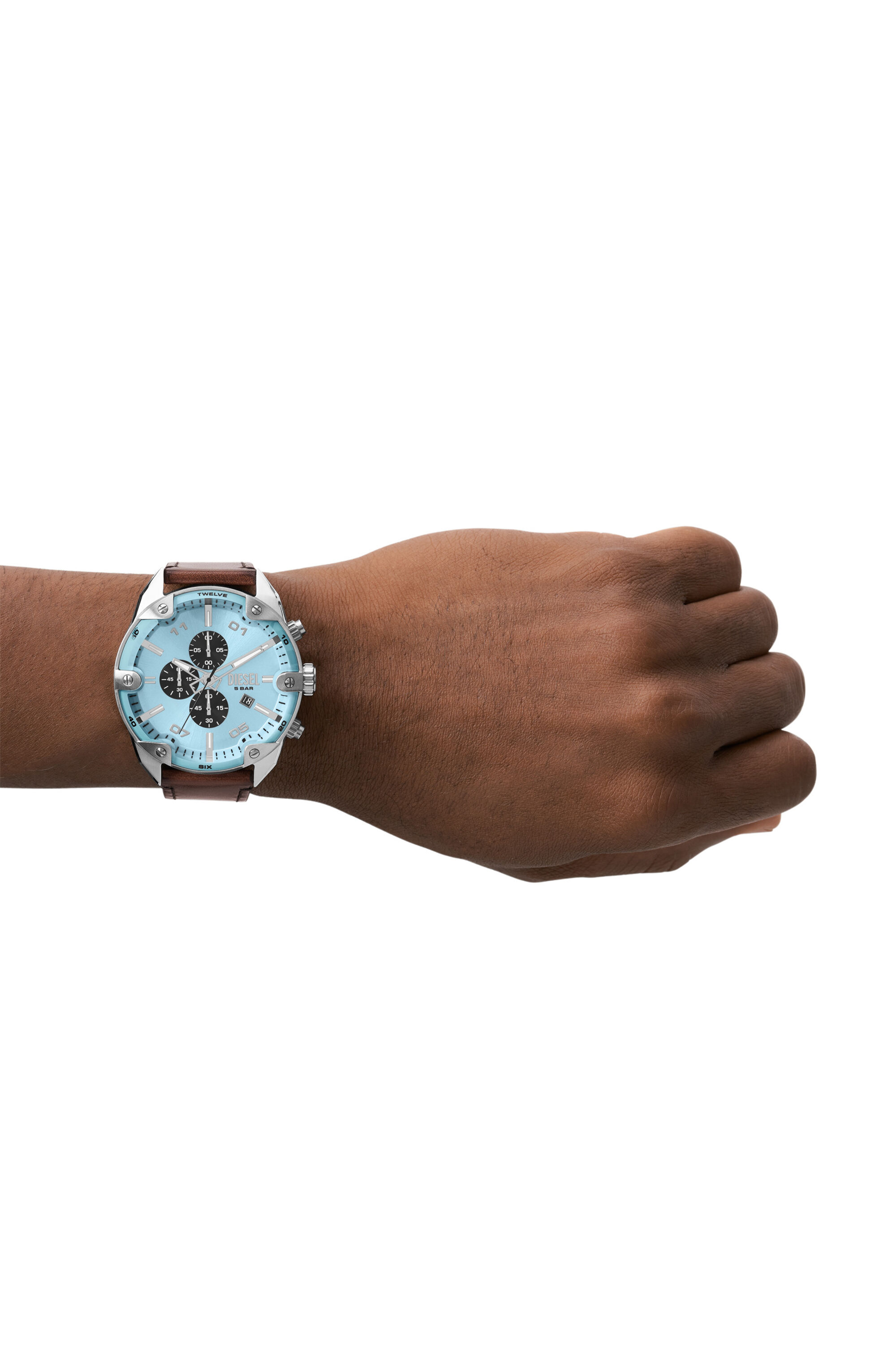 Diesel - DZ4606, Montre chronographe Spiked en cuir marron Homme in Marron - 4