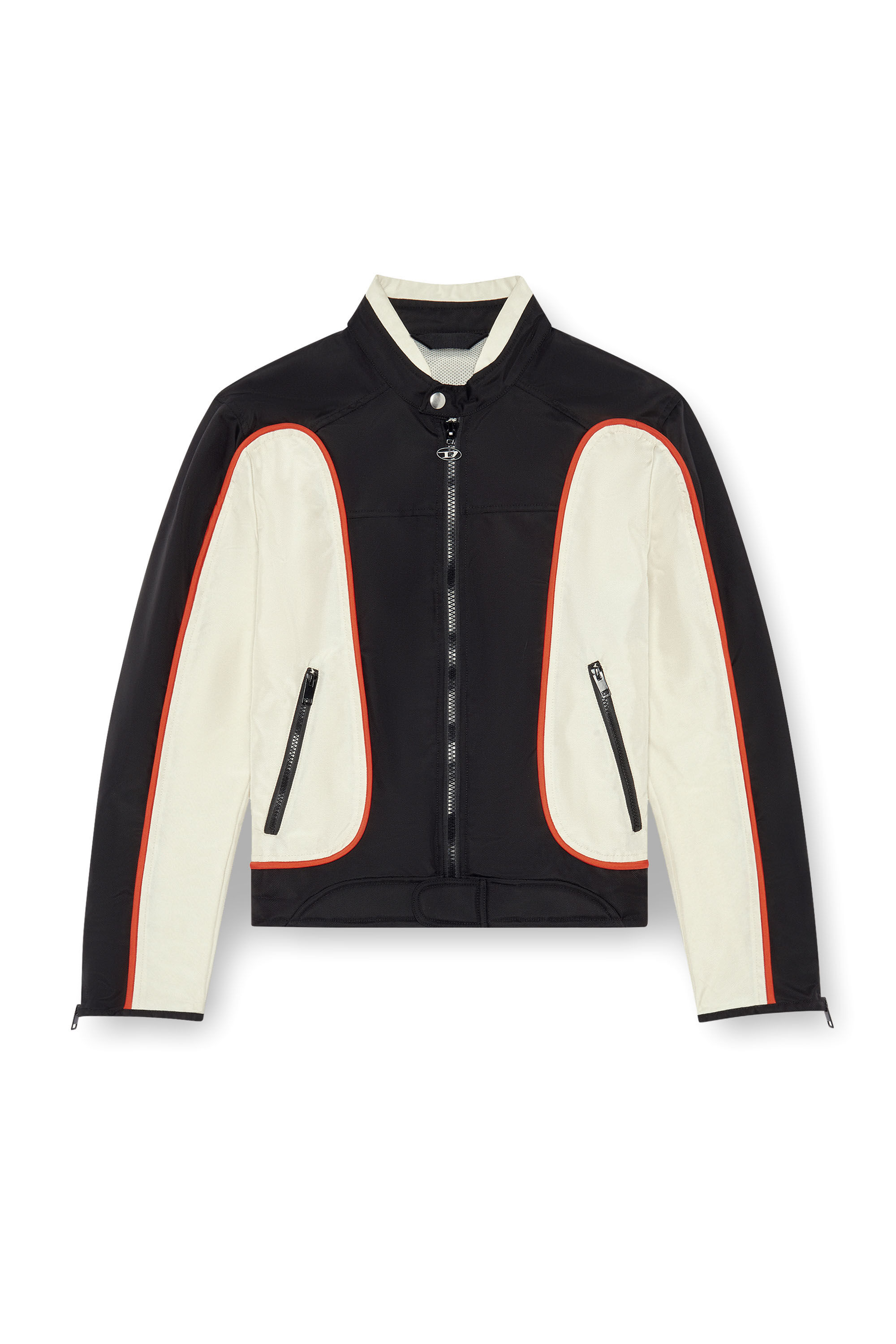 Diesel - J-BLINK, Male's Biker jacket in colour-block nylon in Black/White - 2