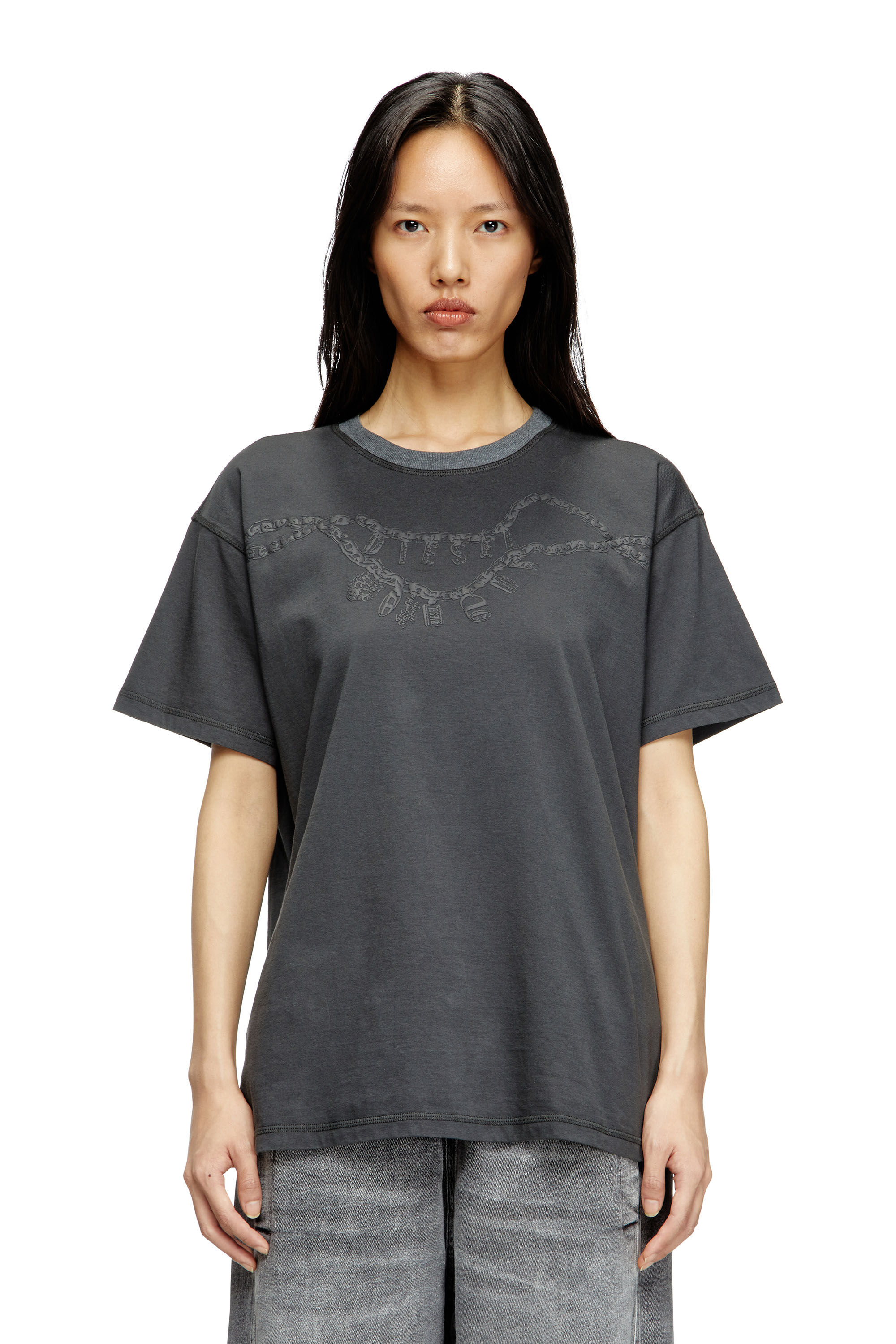 Diesel - T-NORM-HOSHI, Unisex's T-shirt with charm necklace print in Dark Grey - 5