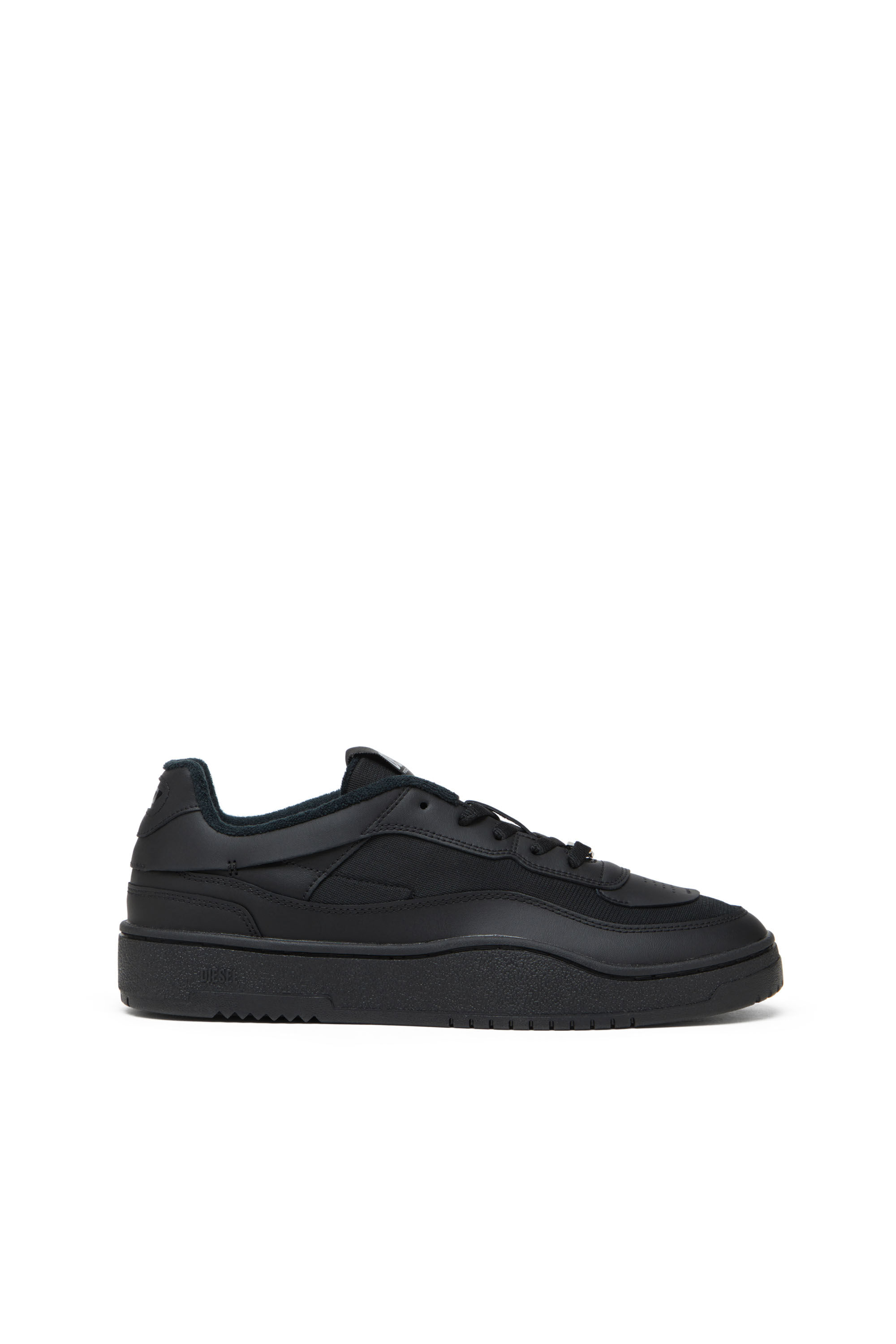 Diesel - S-OVAL SKATE LOW, Male's S-Oval Skate-Fabric-panelled leather sneakers in Black - 1