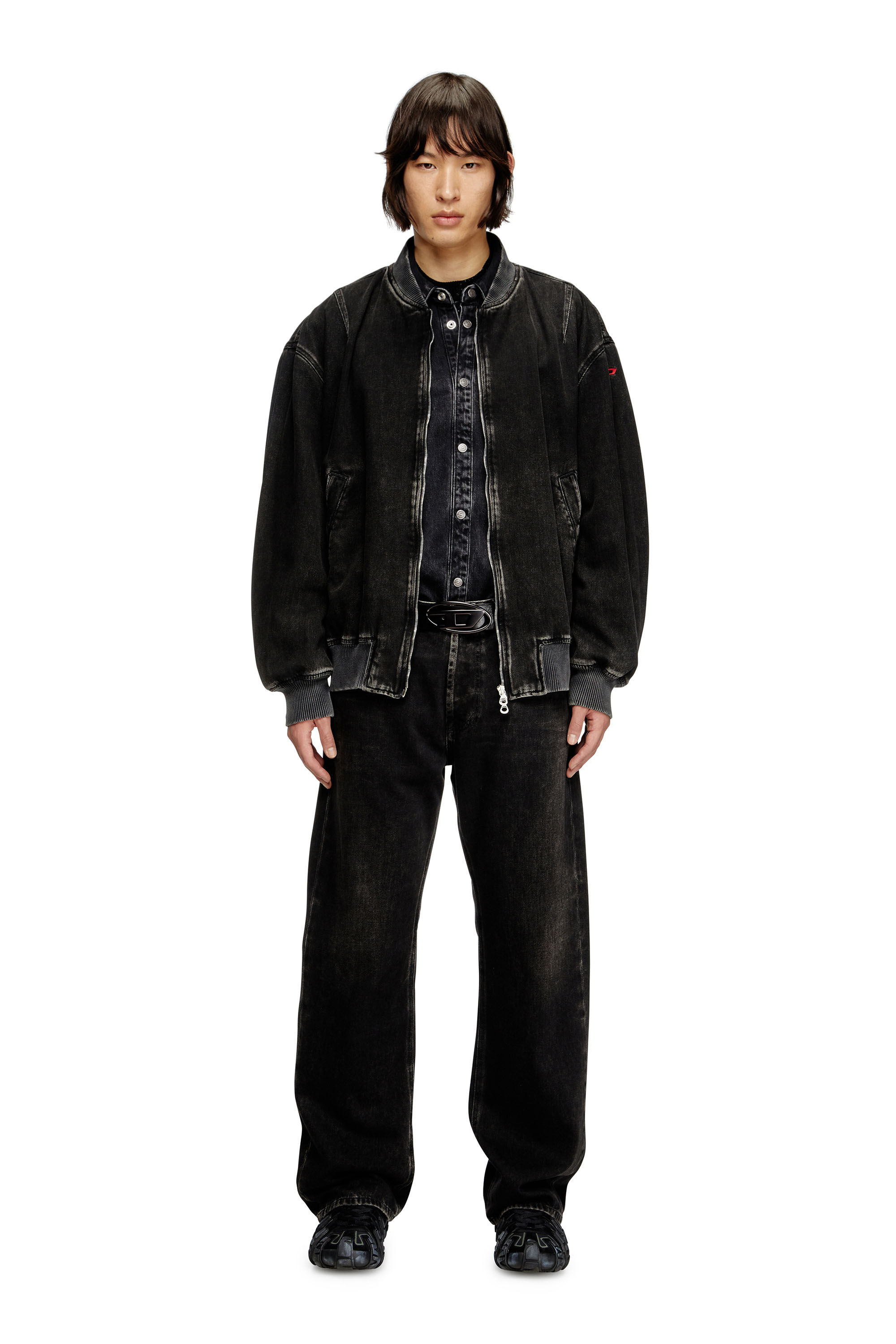 Diesel - D-VINZ, Male's Bomber jacket in clean-wash denim in Black - 1