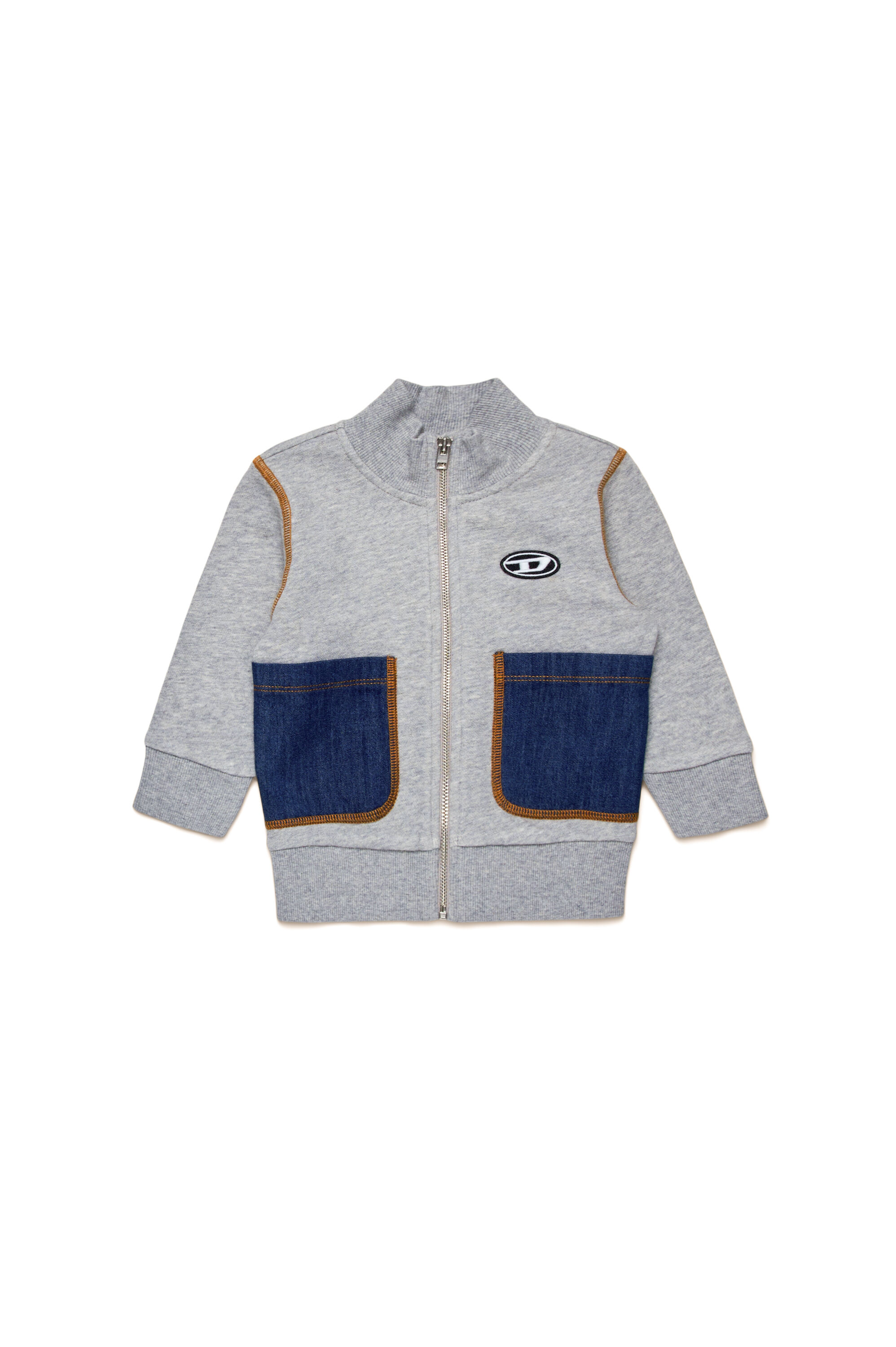 Diesel - SPOKKYB, Male's Zipped sweatshirt with denim pockets in Grey/Blue - 1