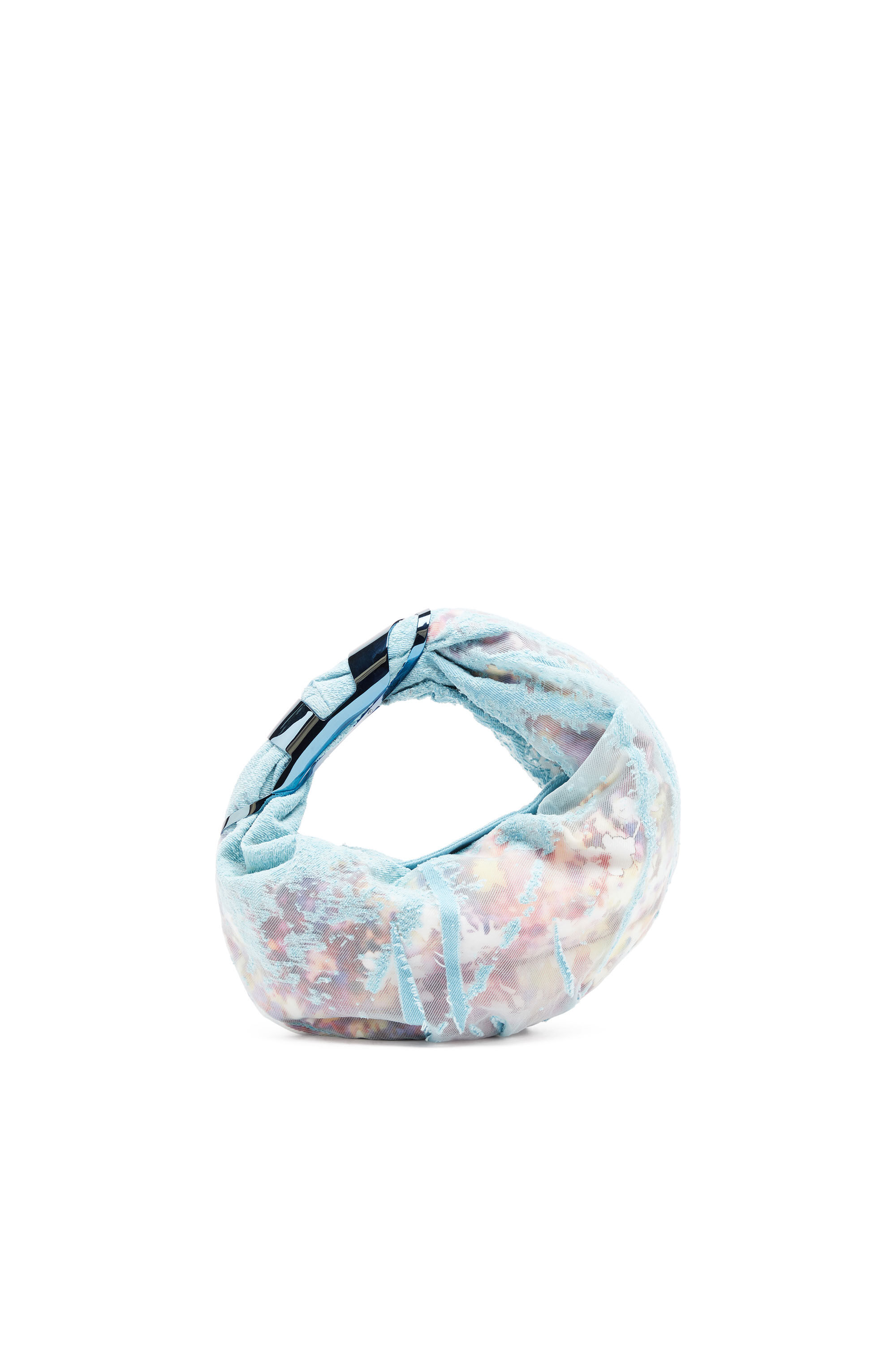 Diesel - GRAB-D HOBO S, Grab-D S-Sac hobo en denim dévoré avec fleurs Femme in Bleu - 1