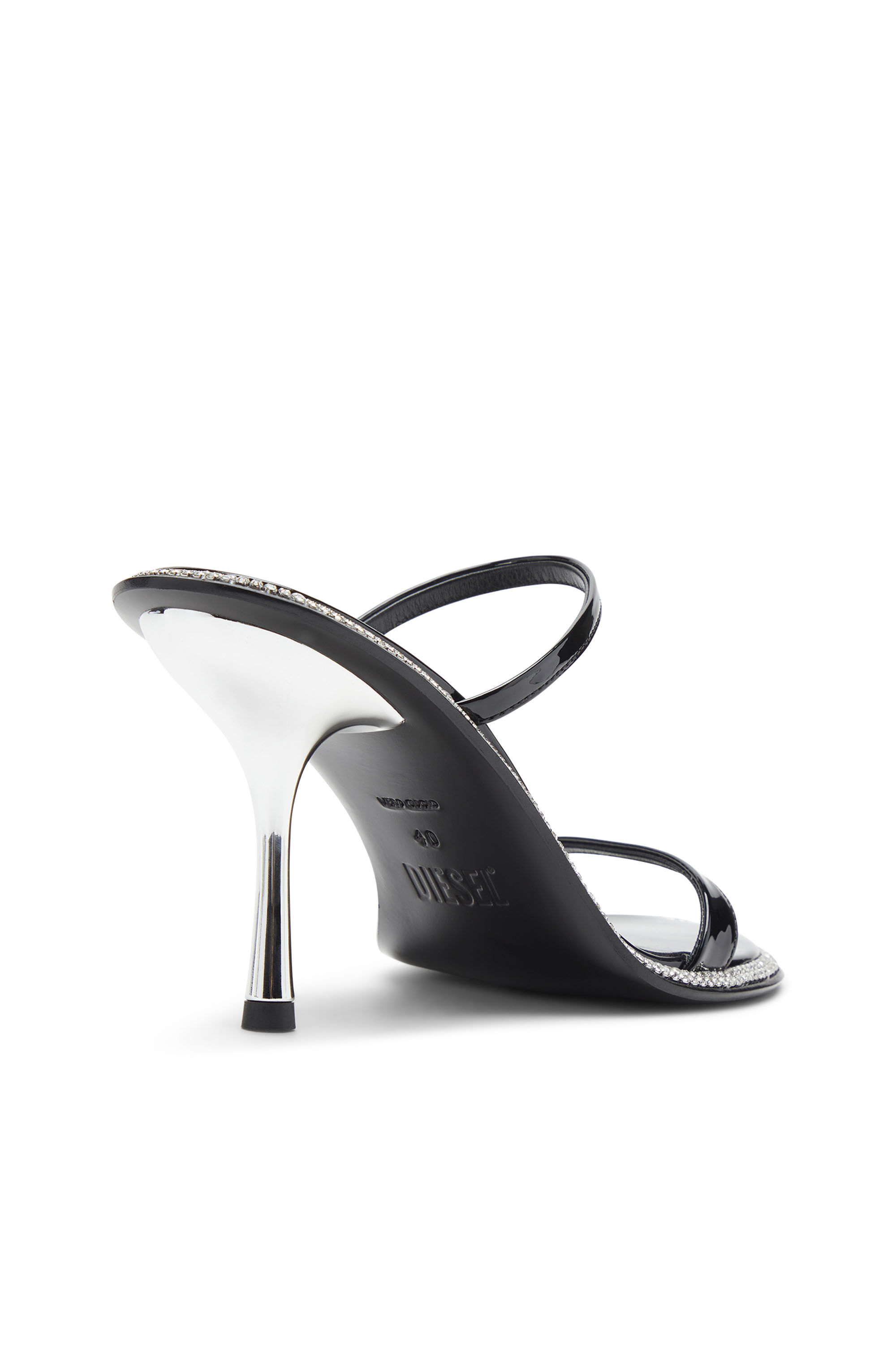 Diesel - D-HAVANNA SDL, Female's D-Havanna-Strappy patent mules with crystals in Black - 4