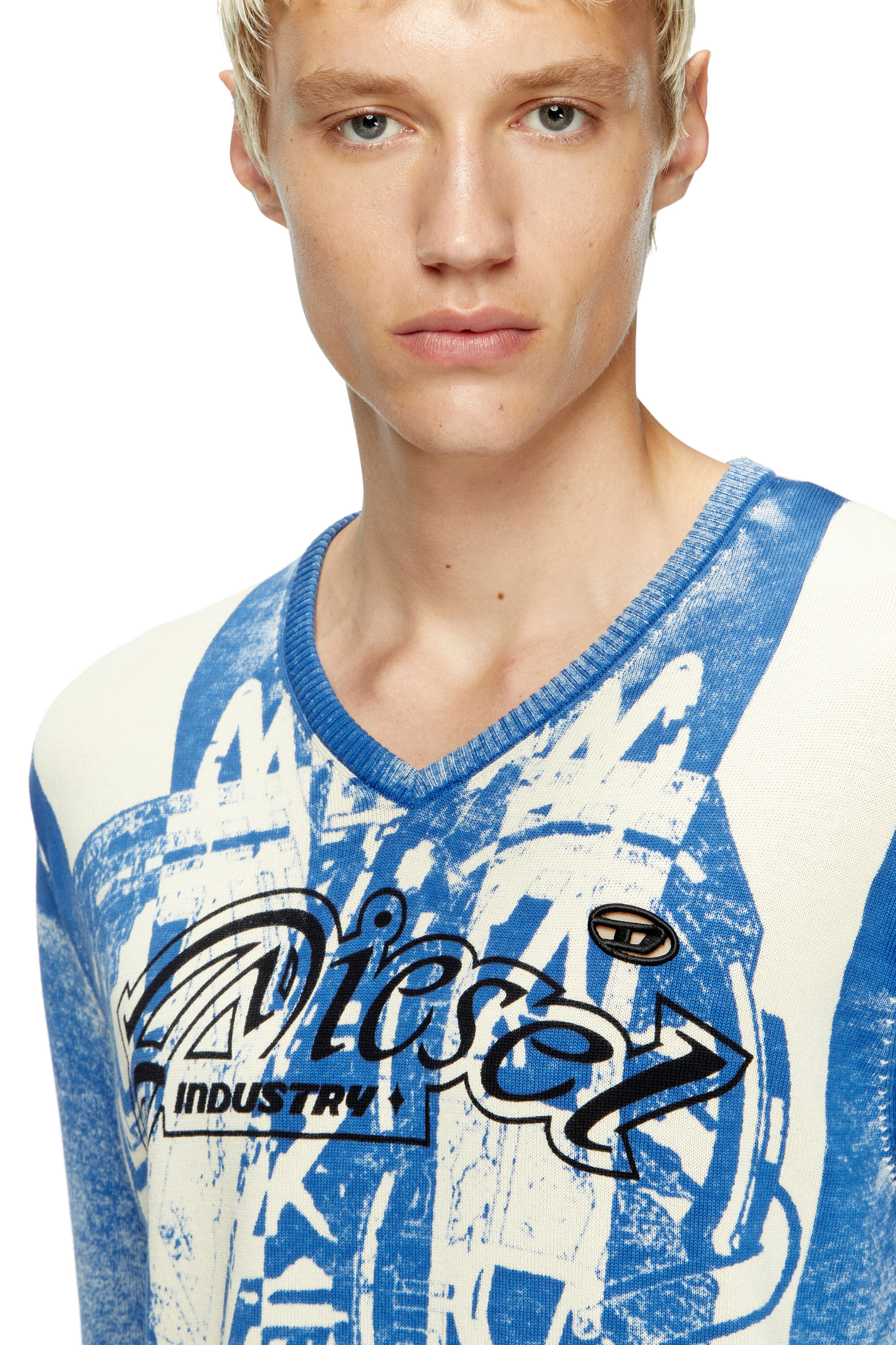 Diesel - K-OLIBA-V, Male's Inside-print striped jumper in Blue/White - 5