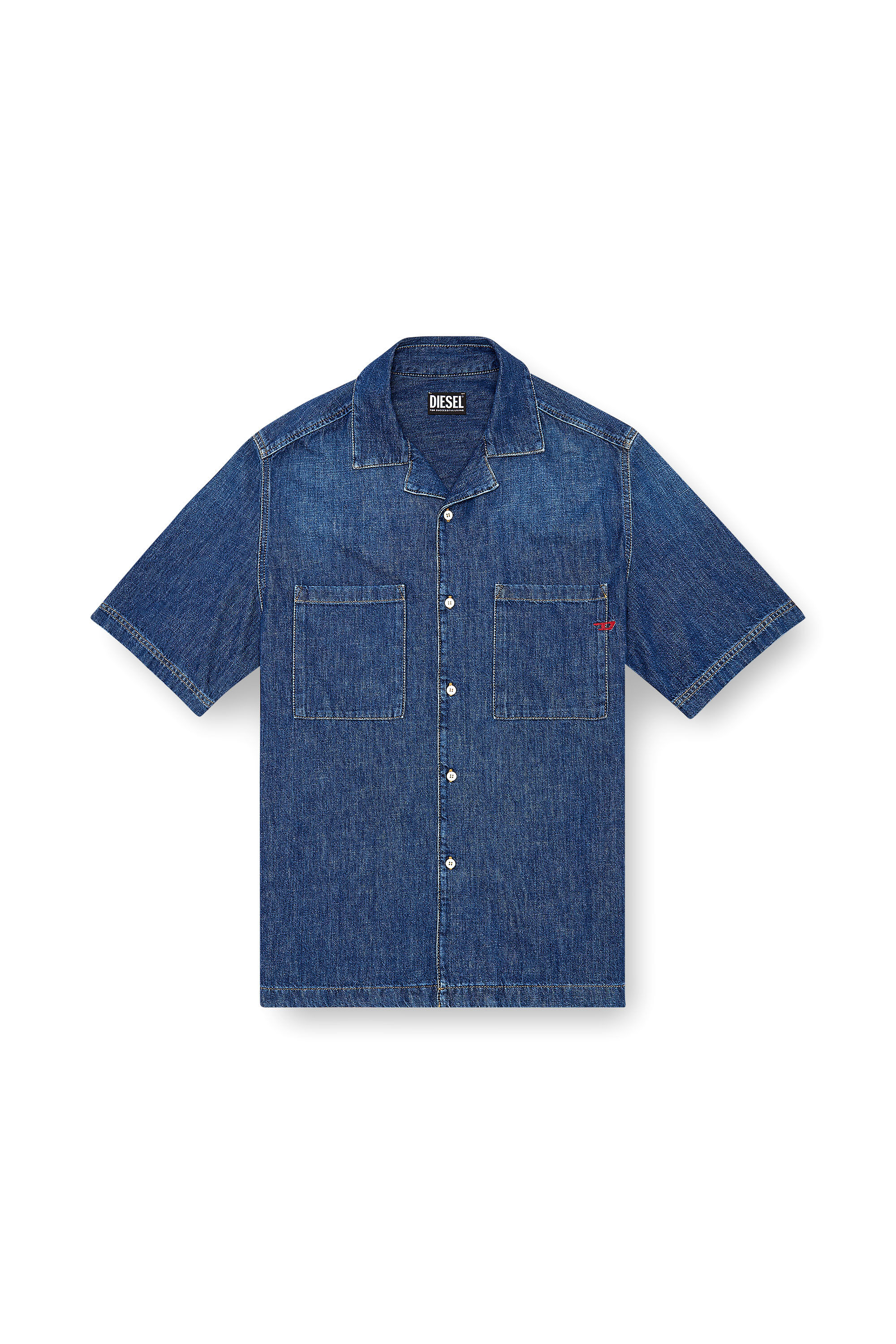 Diesel - D-PAROSHORT, Male's Bowling shirt in denim in Dark Blue - 2