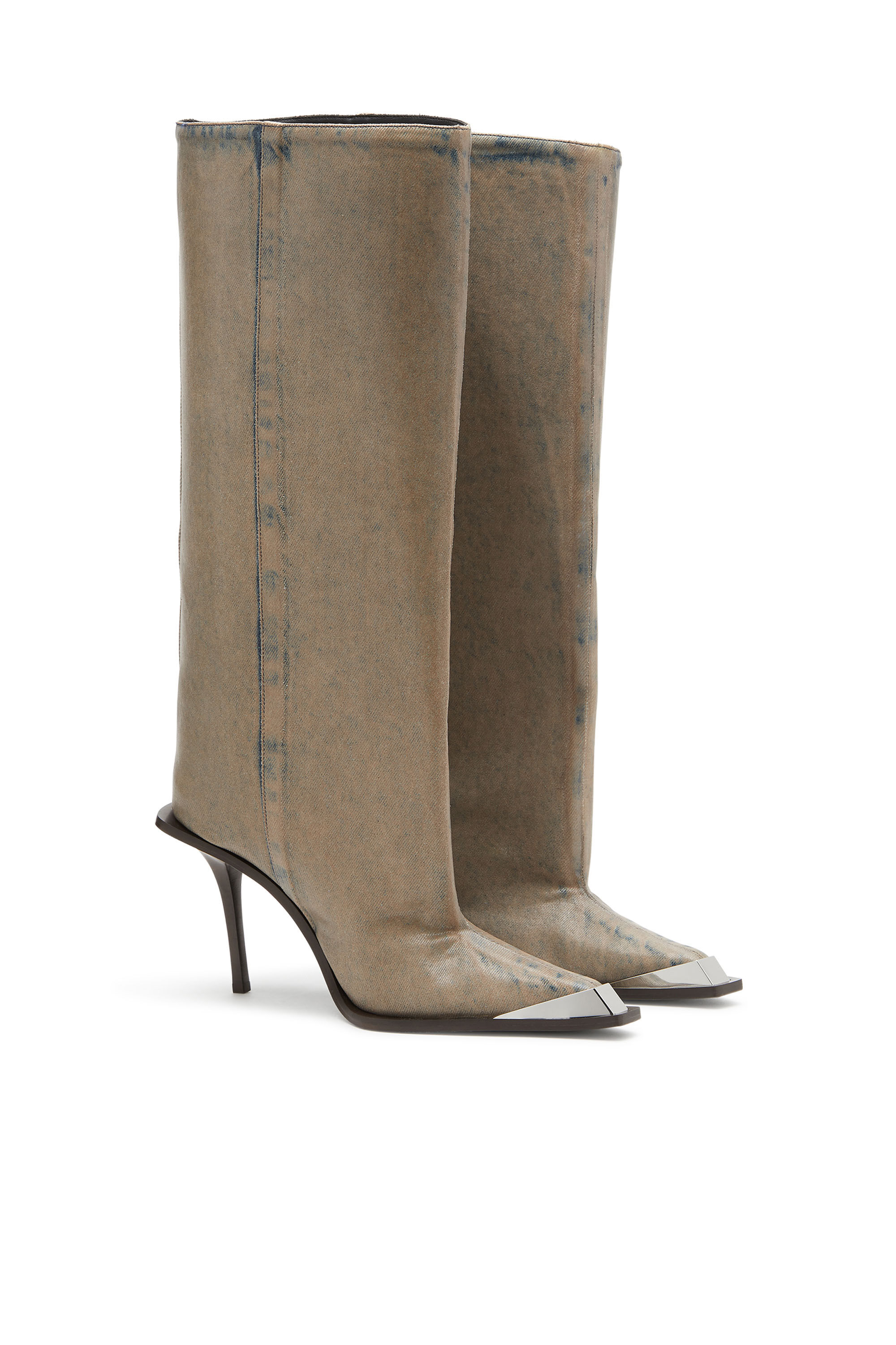 Diesel - D-TONA WB, Female's D-Tona-Knee-high boots in coated solarised denim in Beige - 2