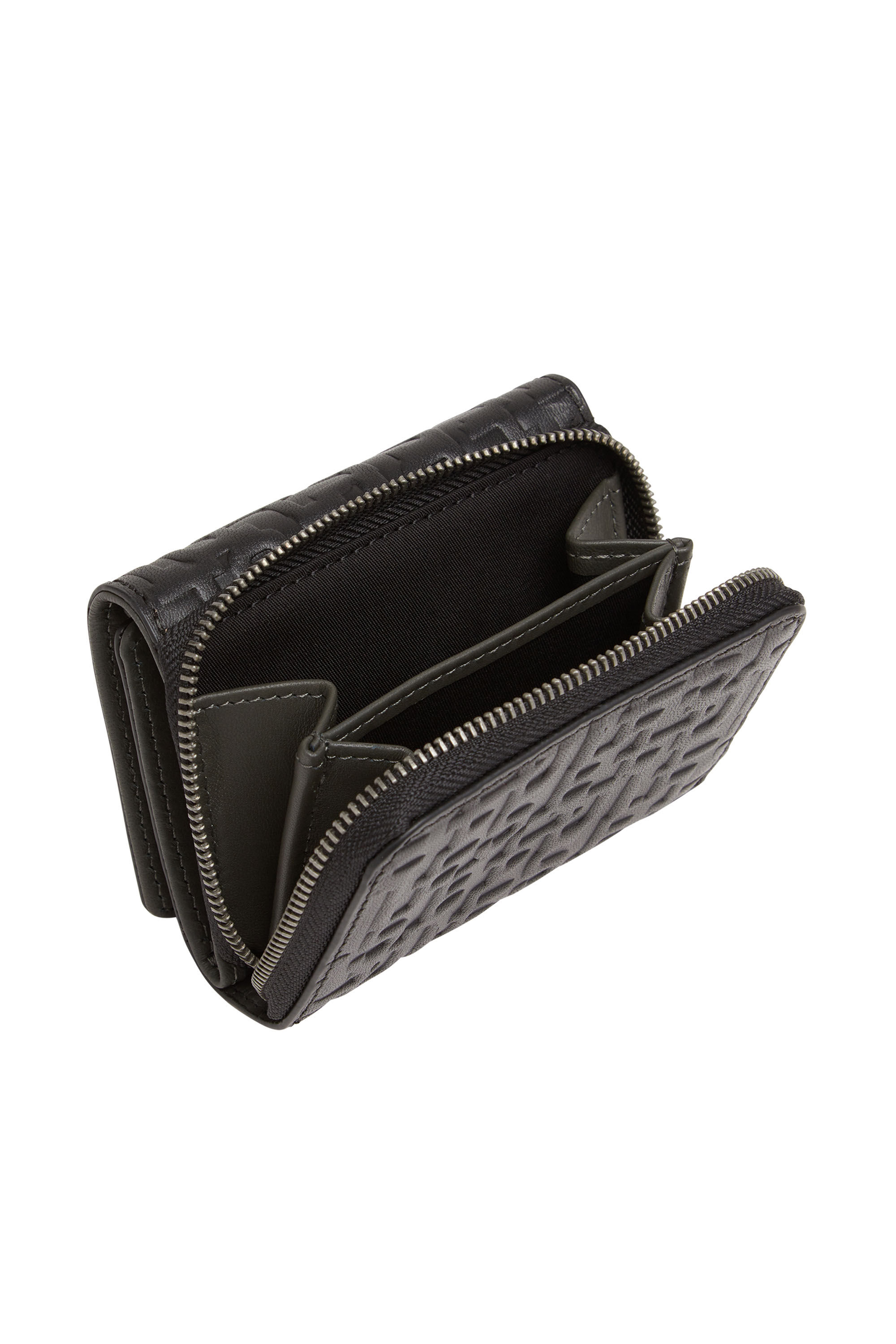 Diesel - TRI-FOLD COIN ZIP, Portefeuille à trois volets en cuir monogram Homme in Noir - 4