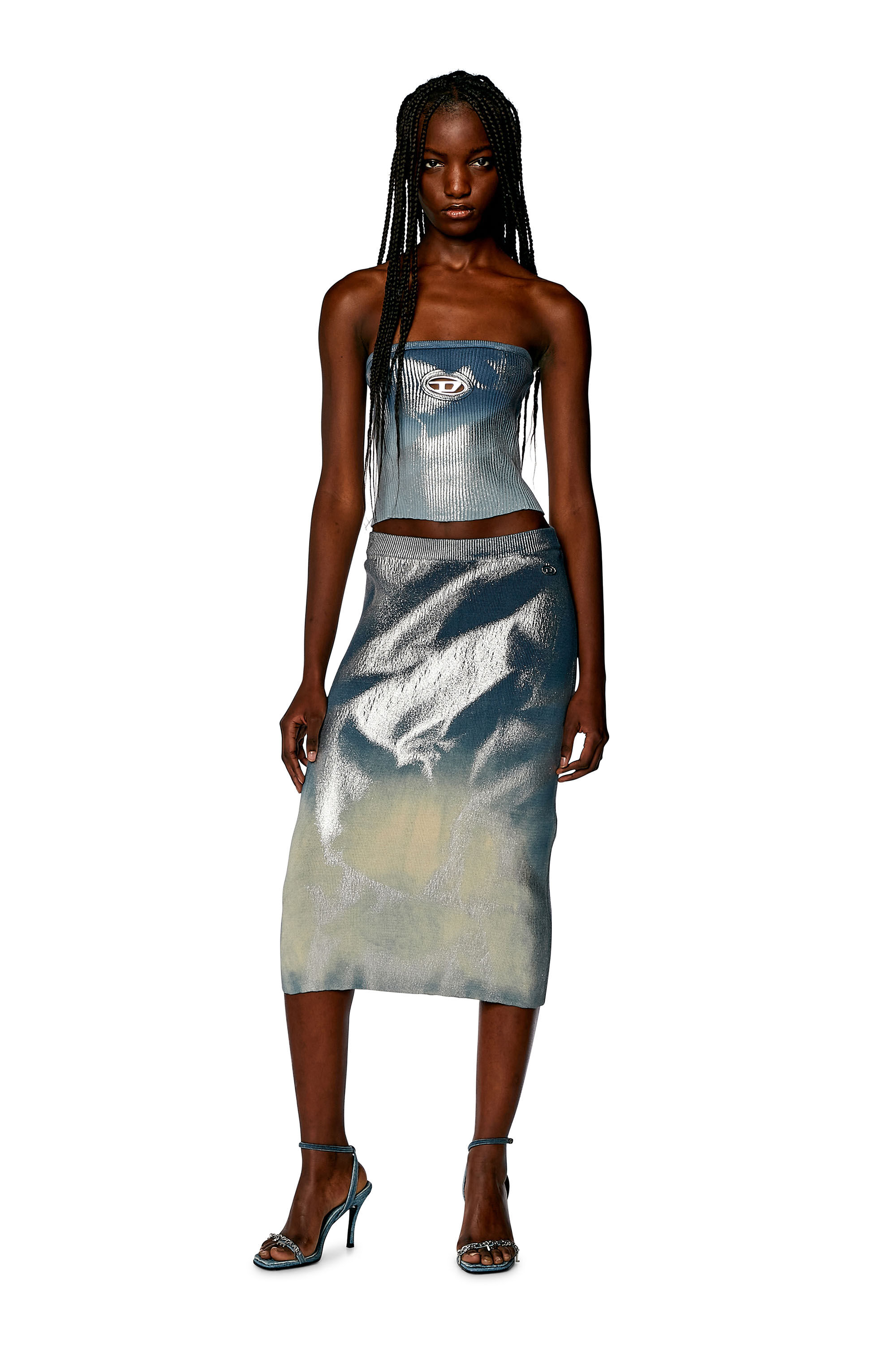 Women's Knit tube top with metallic effects | Blue | Diesel Women's Knit tube top with metallic effects | Blue | Diesel