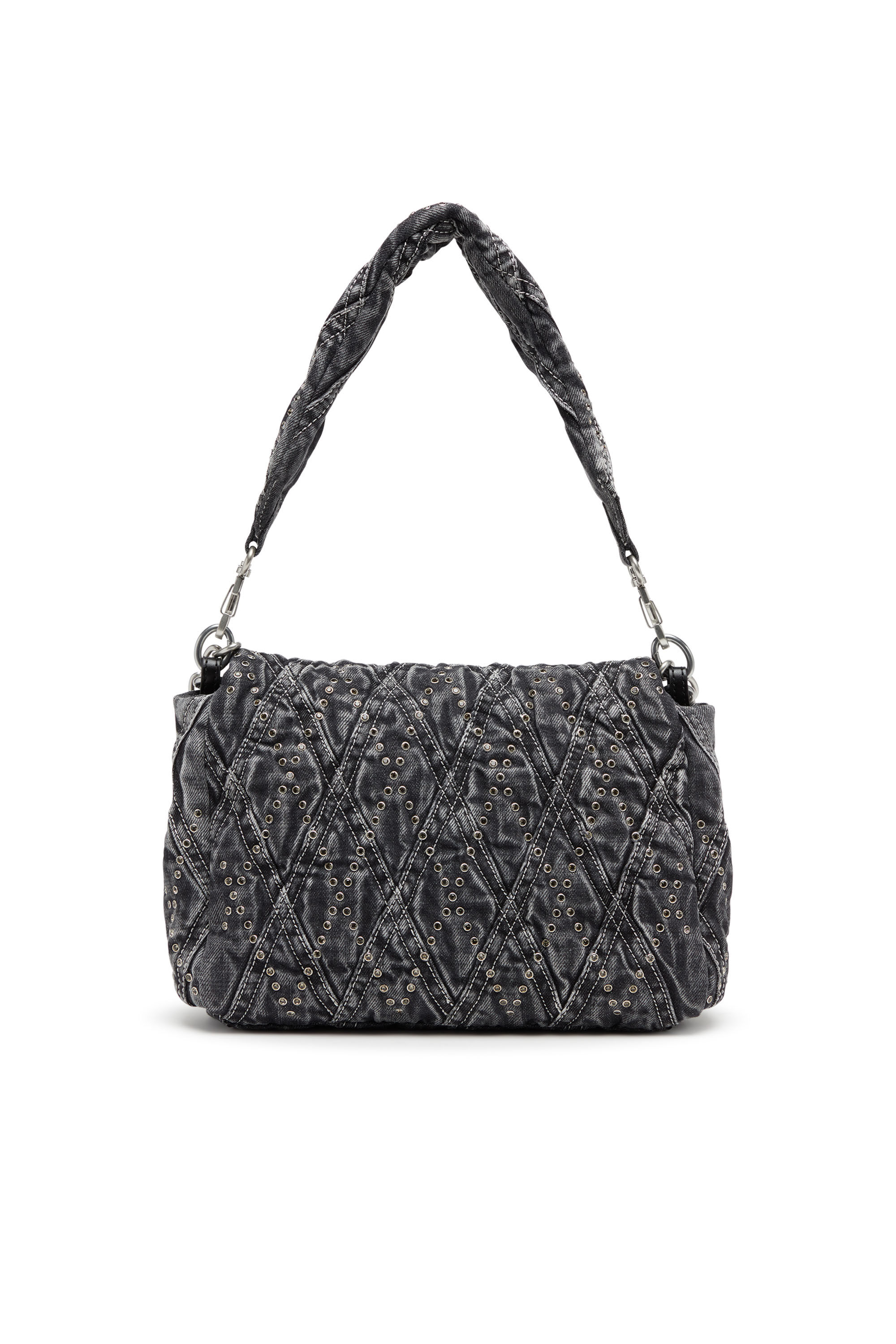 Diesel - CHARM-D SHOULDER M, Charm-D Shoulder M Shoulder Bag - Sac épaule en denim orné de bijoux breloque Femme in Noir - 3