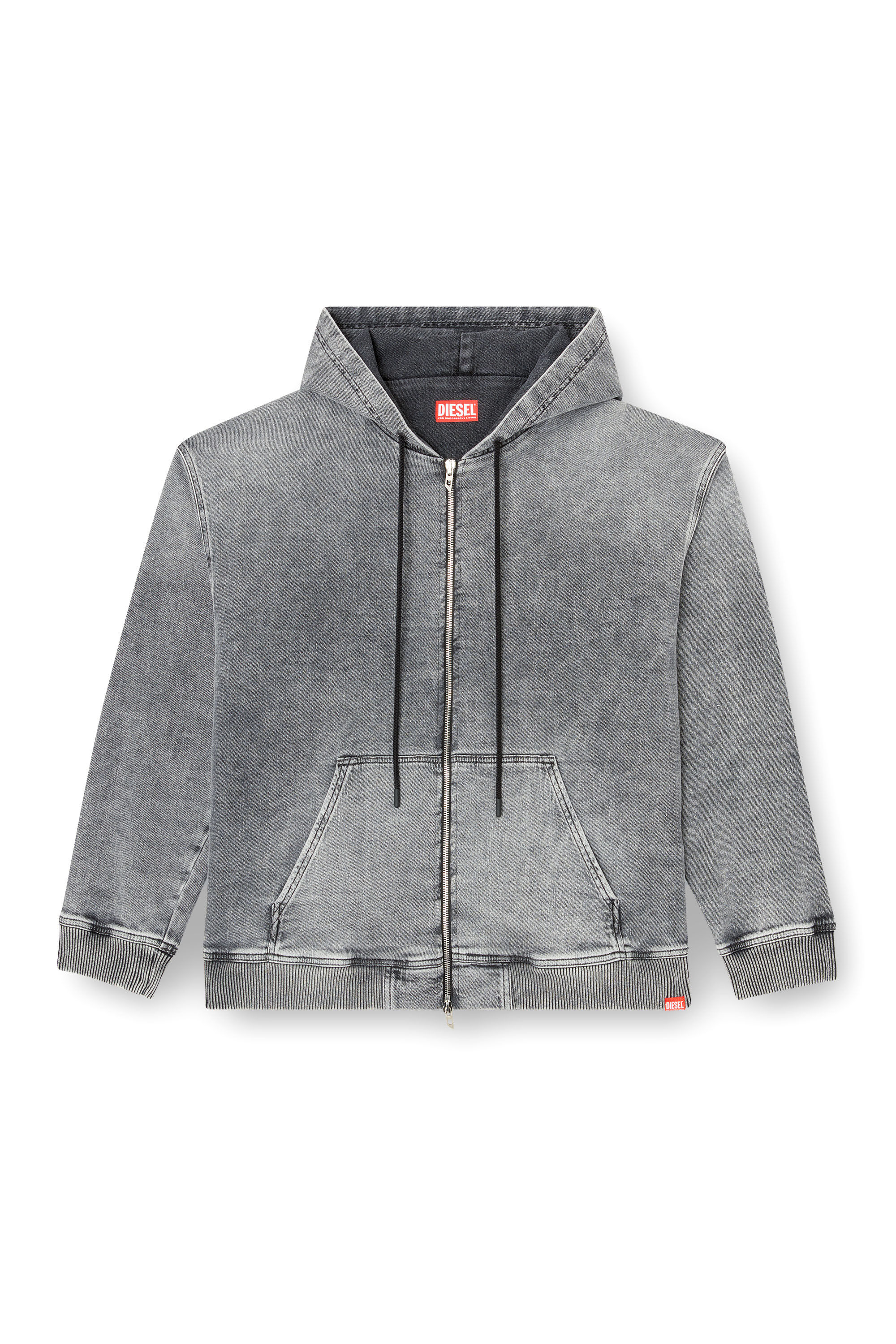 Diesel - HS D-GIRI-S TRACK, Unisex's Zip-up hoodie in marbled Track Denim in Dark Grey - 2