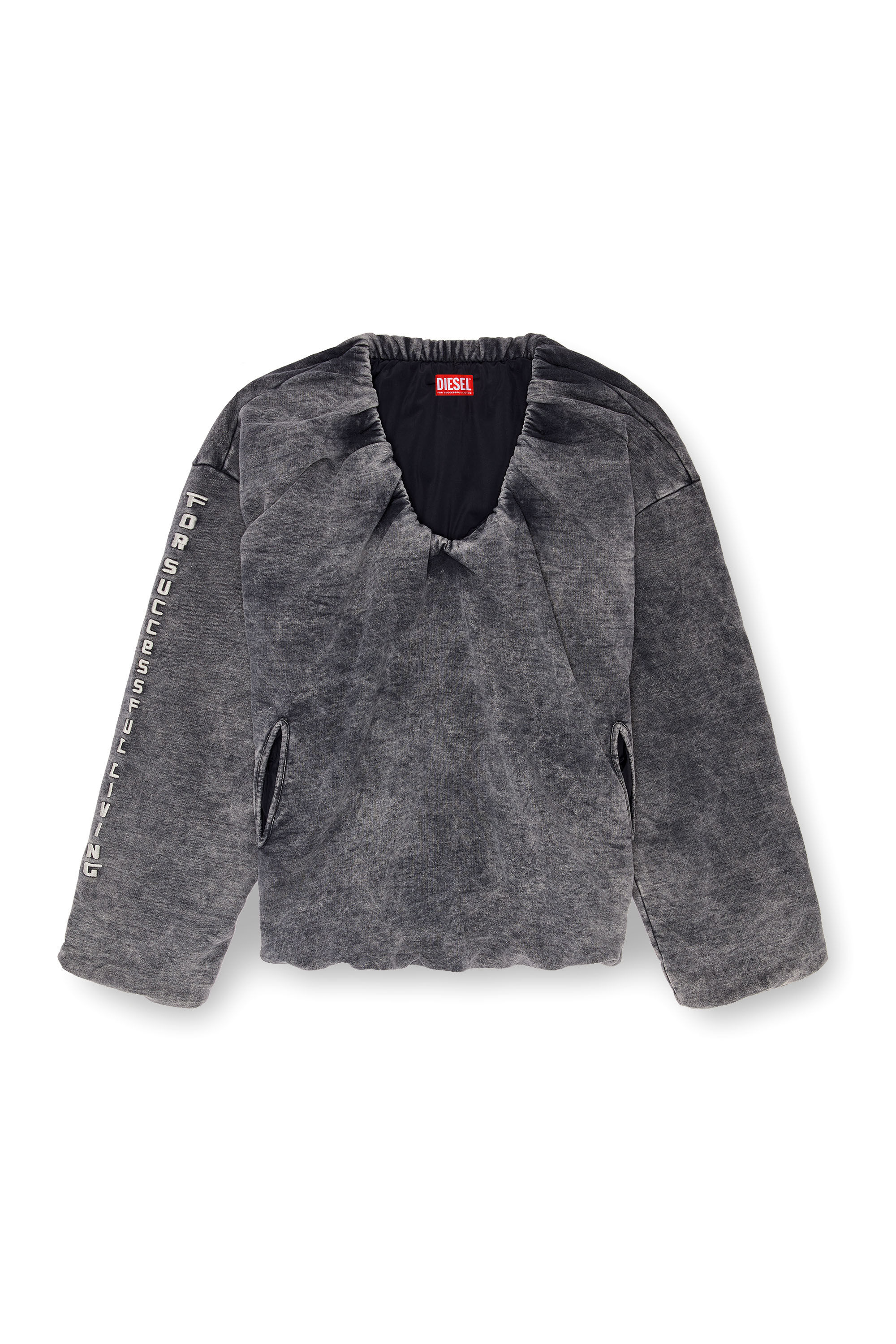 Diesel - S-FISHY-V, Female's Gathered sweatshirt with denim effect in Black - 2