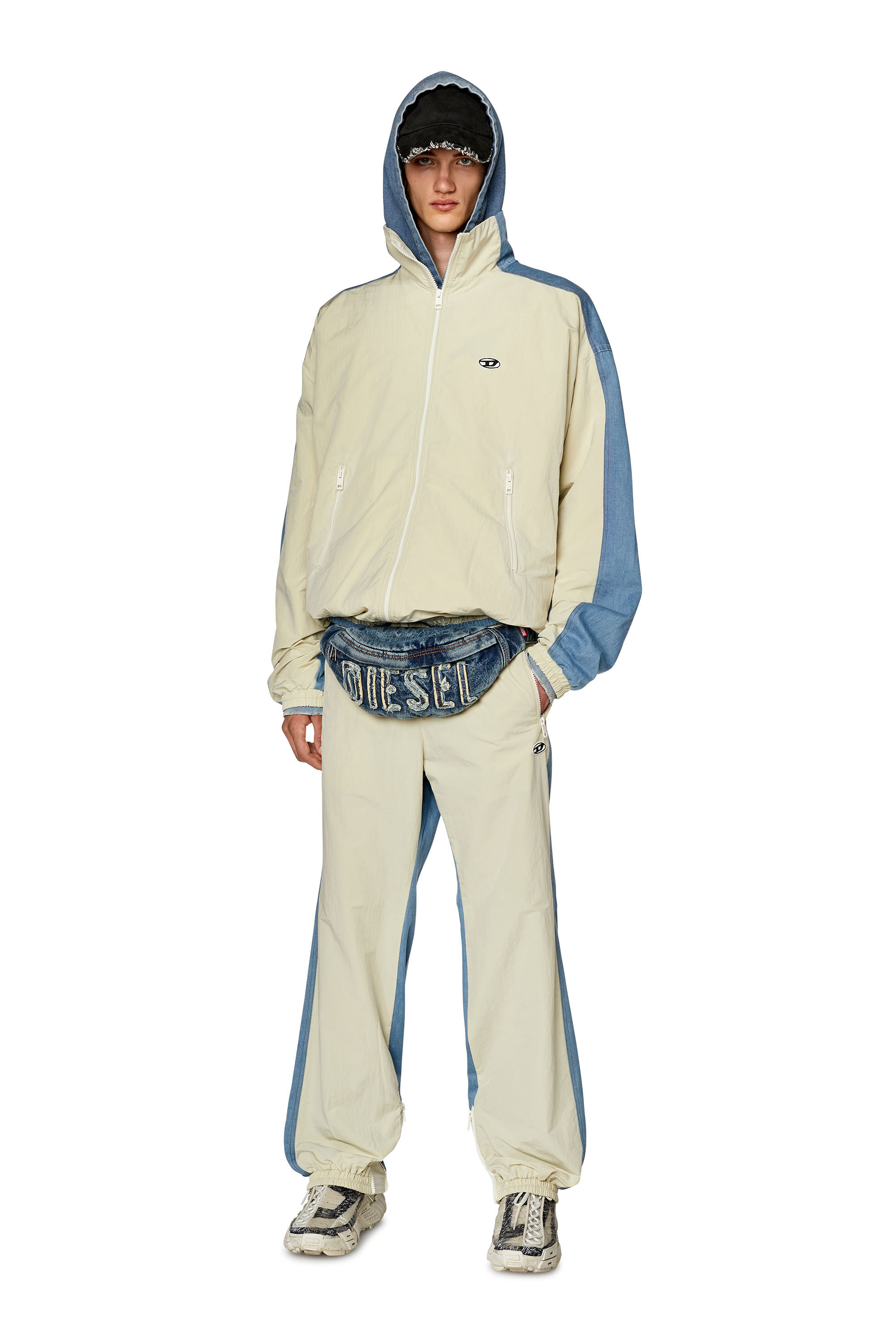 Men s Track jacket in wrinkled nylon and denim J BRIGHT Diesel