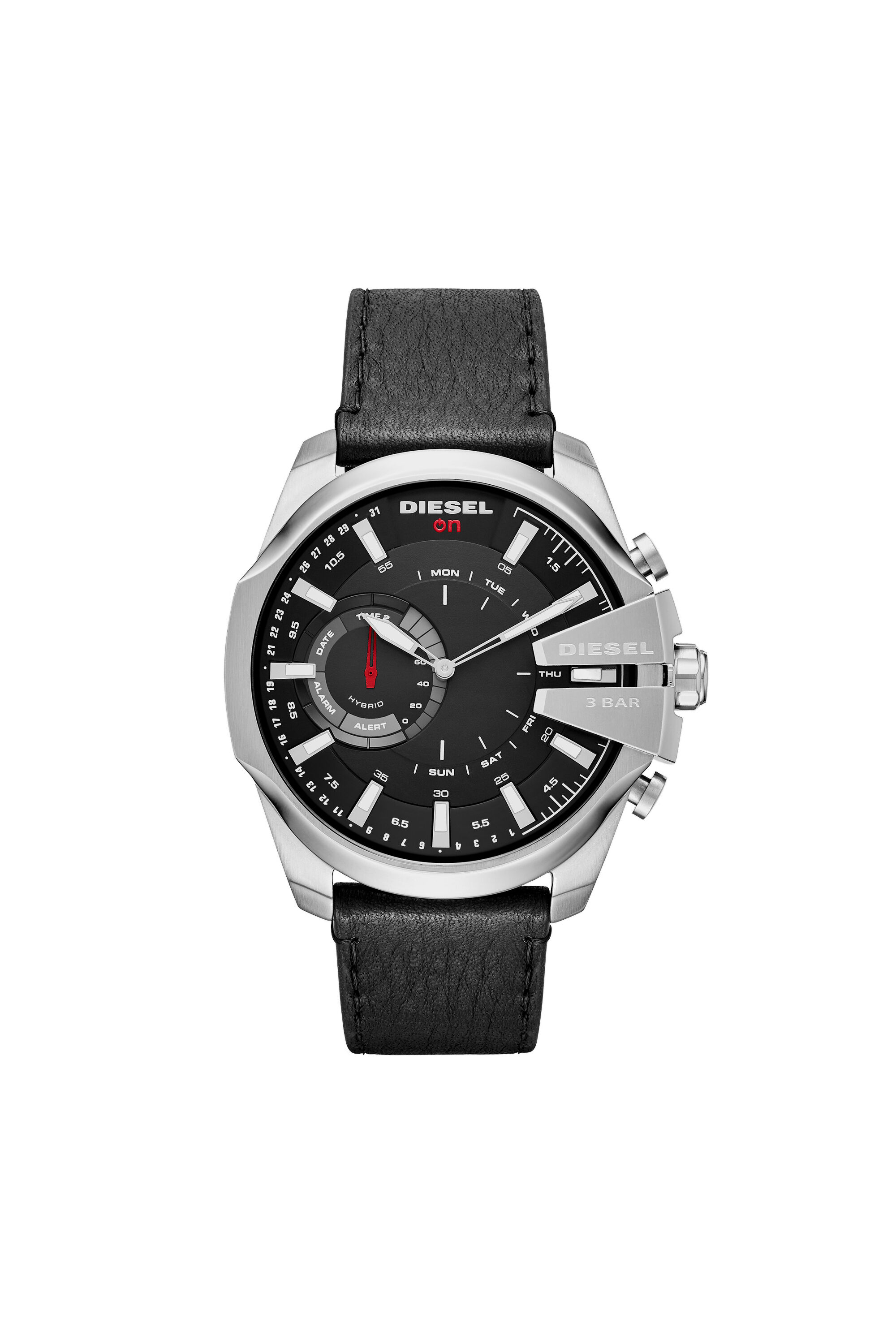 Diesel - DT1010, Male's Mega Chief Hybrid black smartwatch with silver indexes, 48 mm in Black - 4