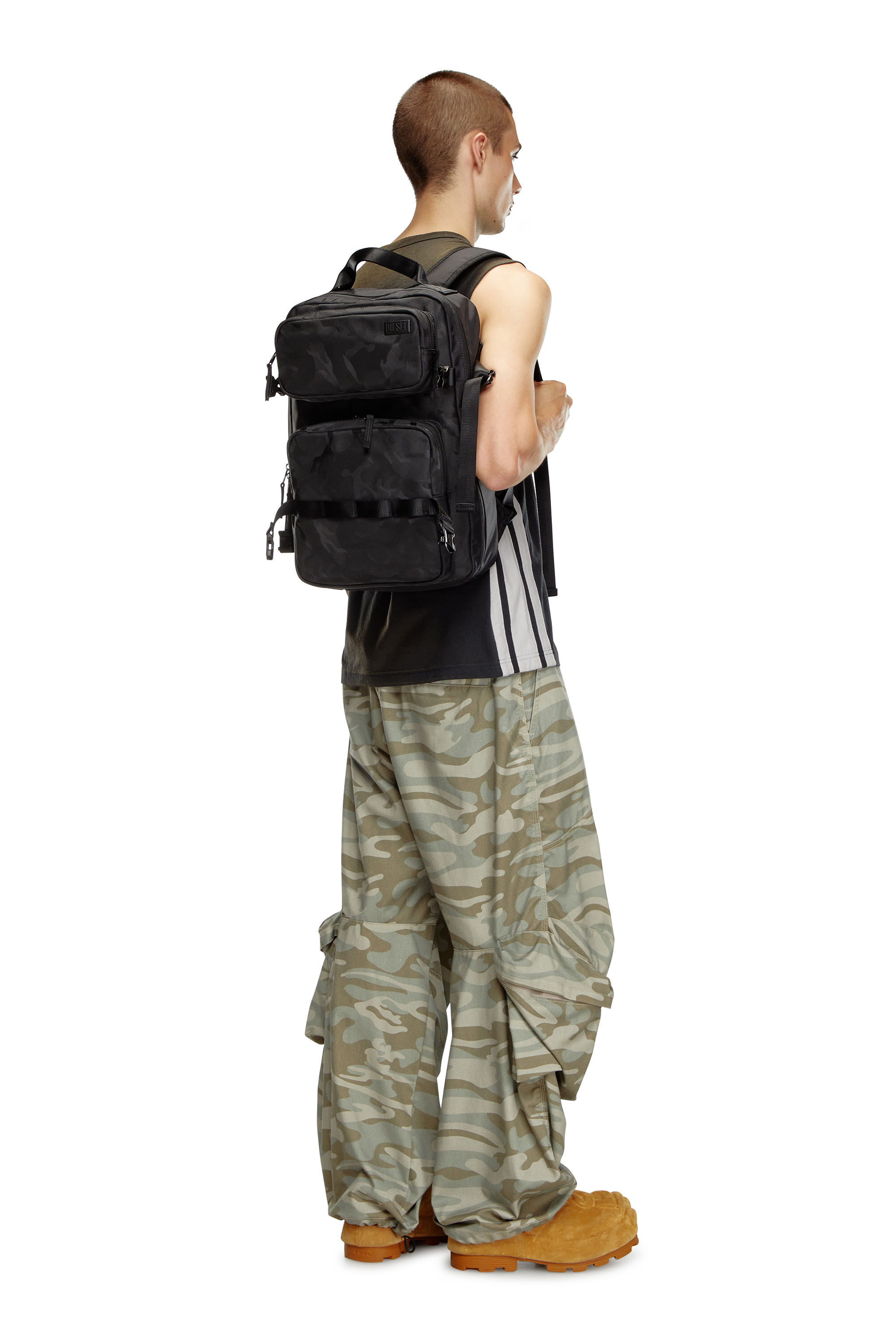Diesel - DSRT BACKPACK, Male Dsrt-Utility backpack in printed nylon in Black - Image 6