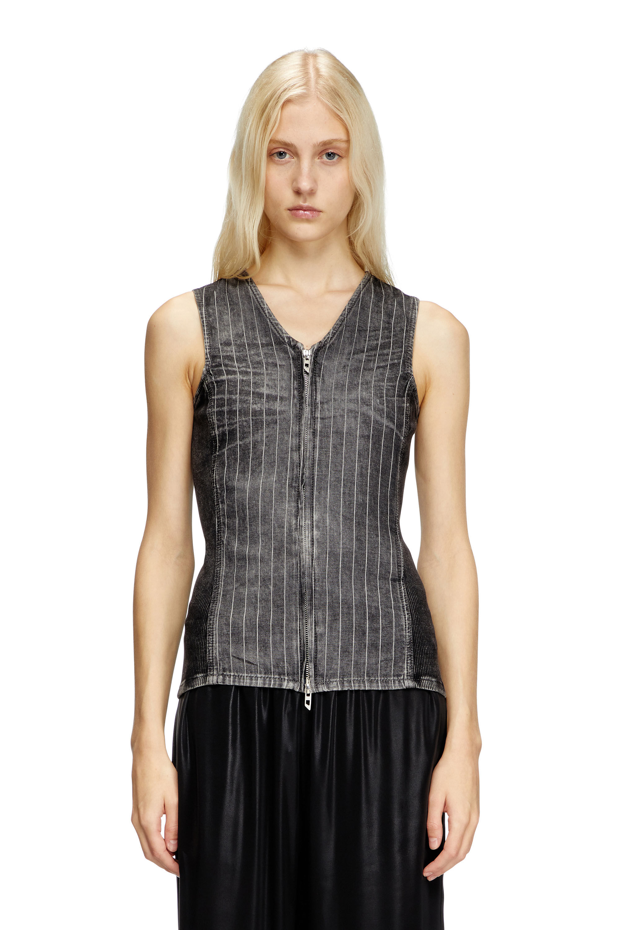 Diesel - DE-NESSI-S, Female's Zipped top in denim and corduroy in Grey/Black - 3