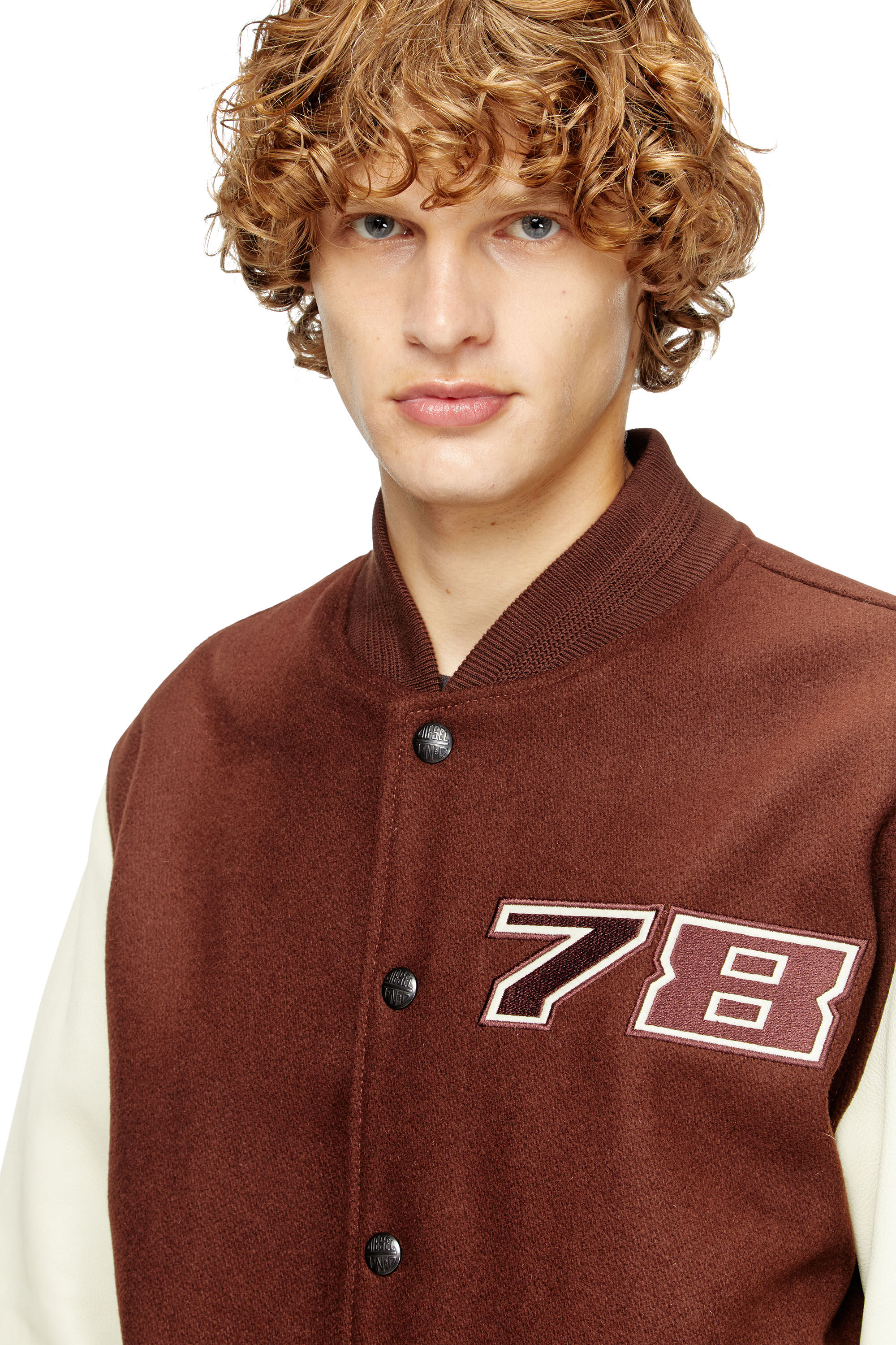 Diesel - L-KOPF, Male's Padded bomber jacket in wool and leather in Brown - 4