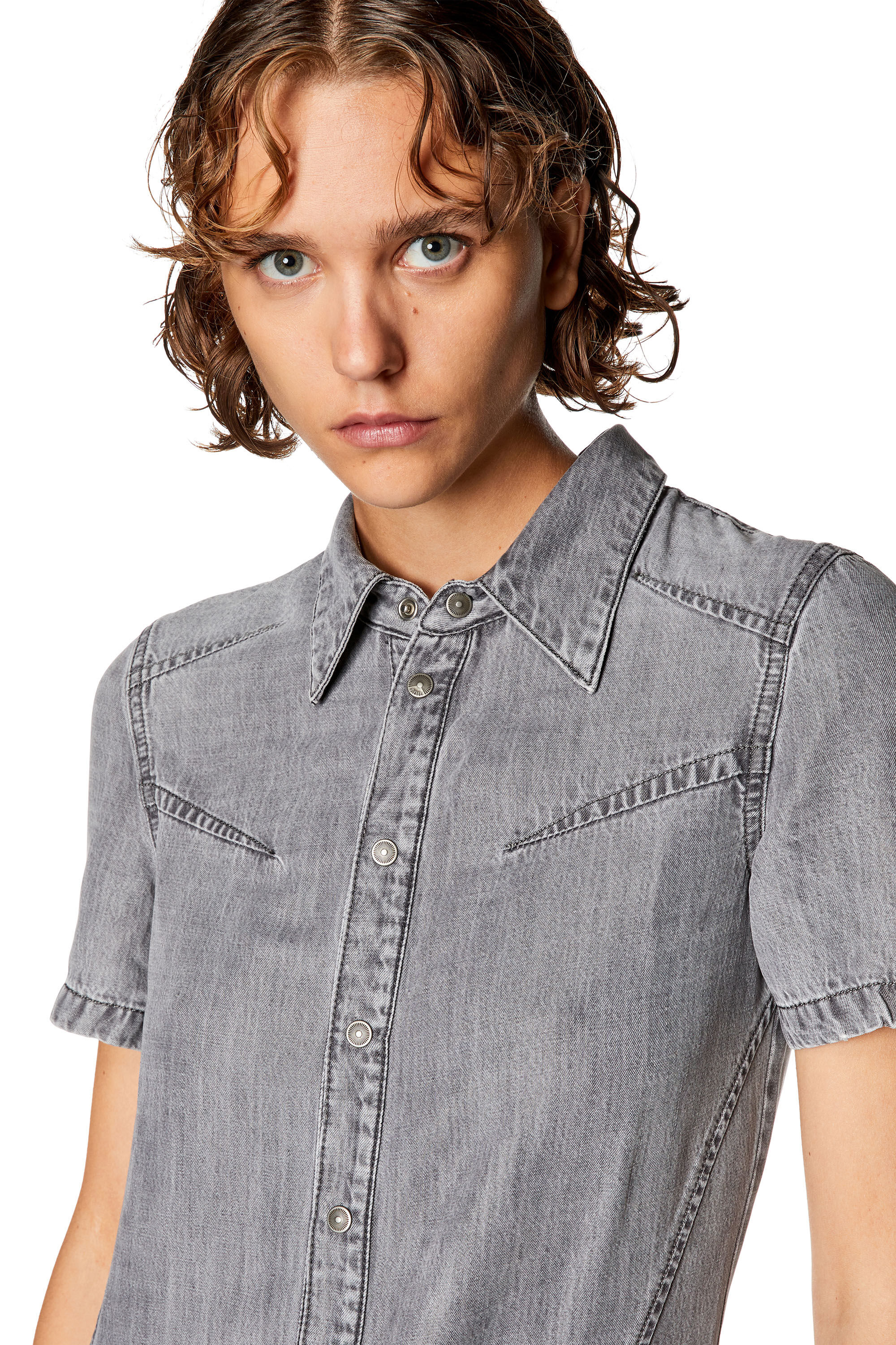 Women s Buttoned shirt dress in light denim Grey Diesel