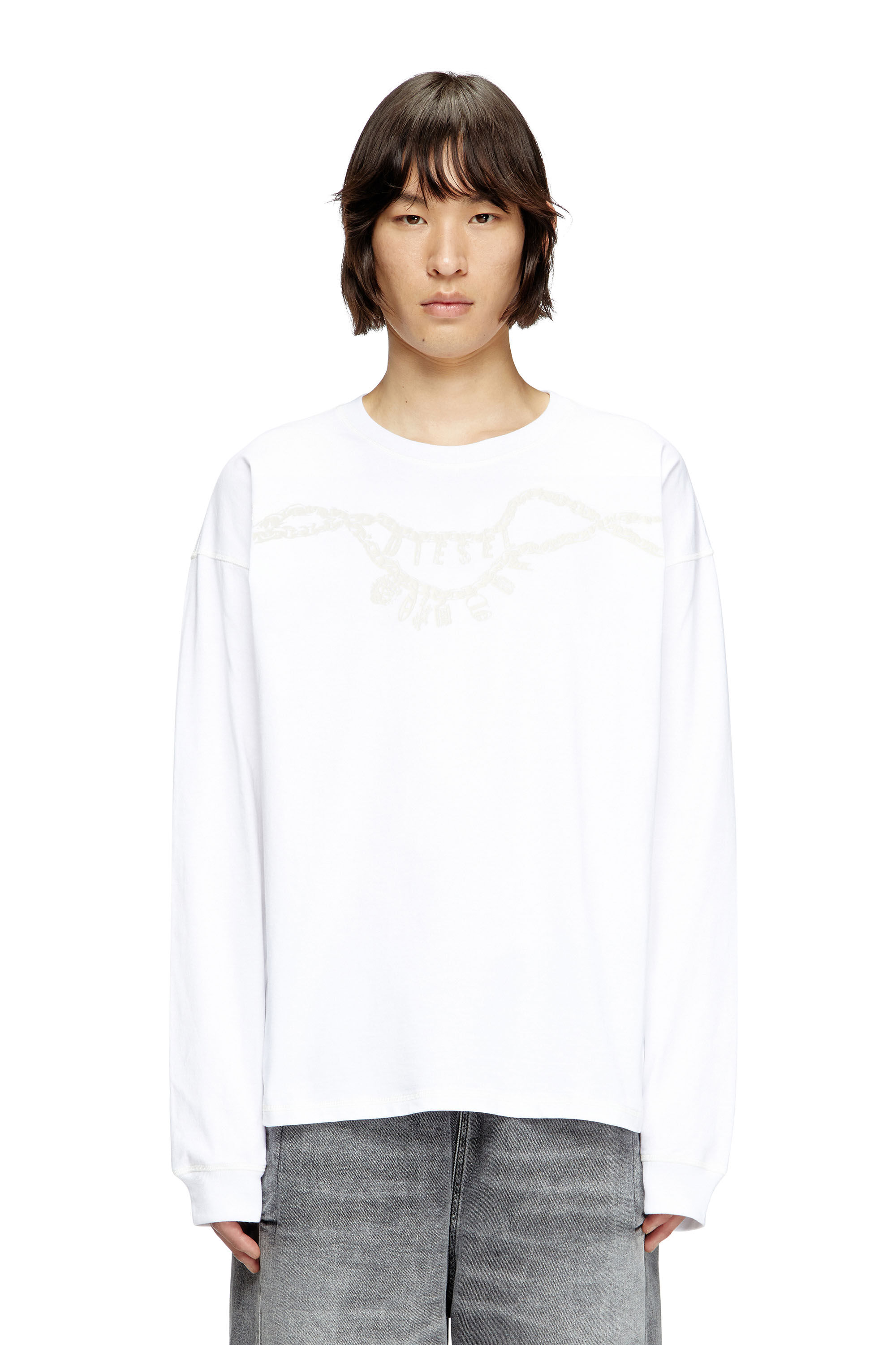 Diesel - T-BOXT-LS-HOSHI, T-shirt à manches longues avec imprimé collier à breloques Mixte in Blanc - 3