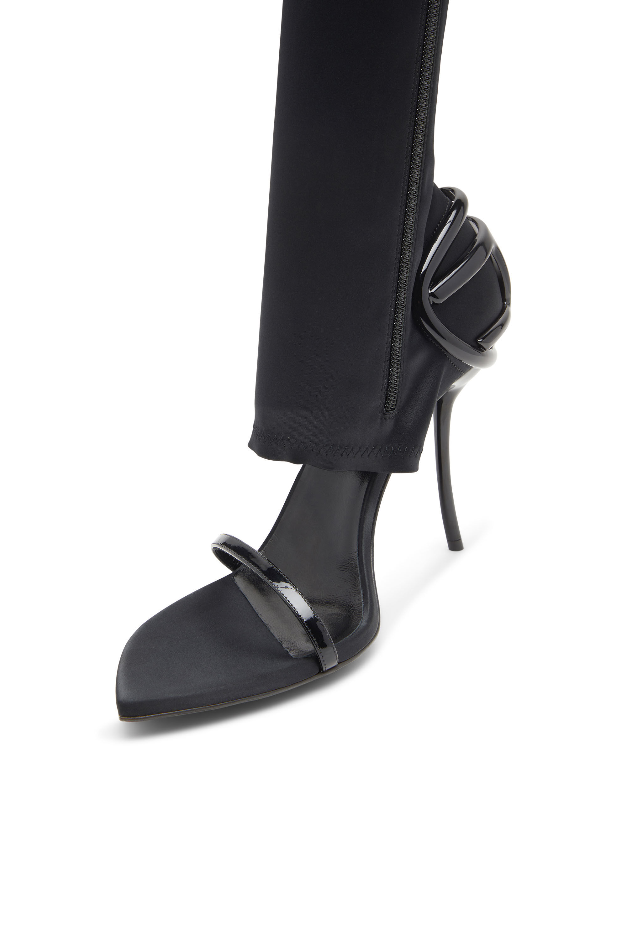 Diesel - D-TEN&HALF SDL KB, Female's D-Ten&Half-Stiletto knee boot sandals in stretch satin in Black - 4