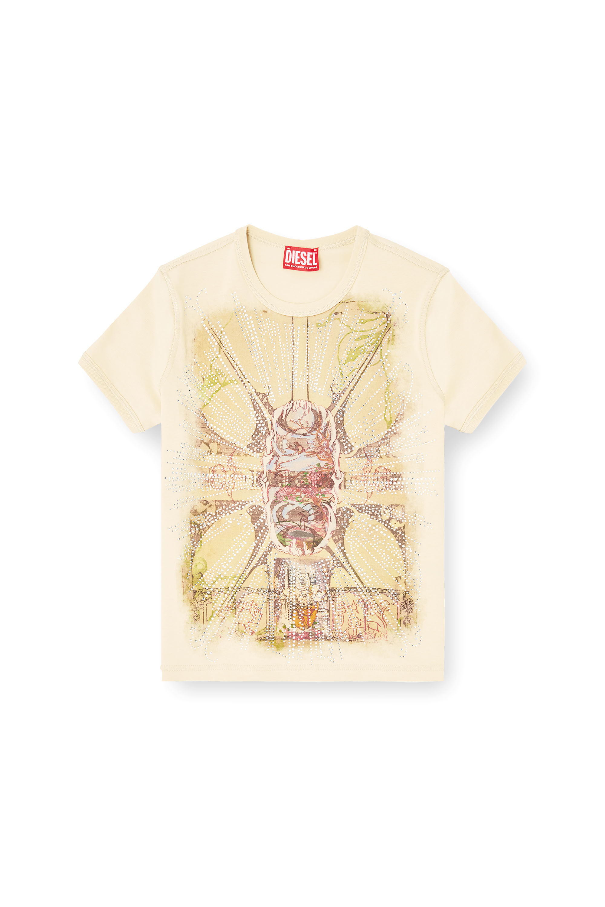 Diesel - T-UNCUTIES-LONG-R14, Female's T-shirt with rhinestone graphic in Light Brown - 2