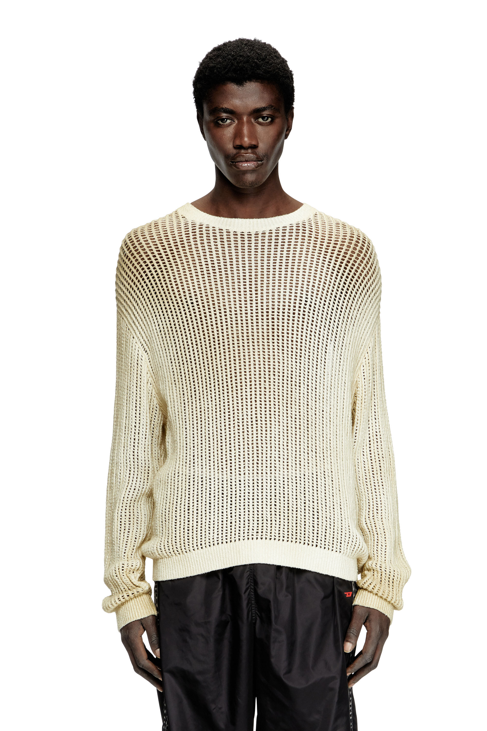 Diesel - K-SKUAT, Male's Open-knit jumper with distressed effect in Beige - 3