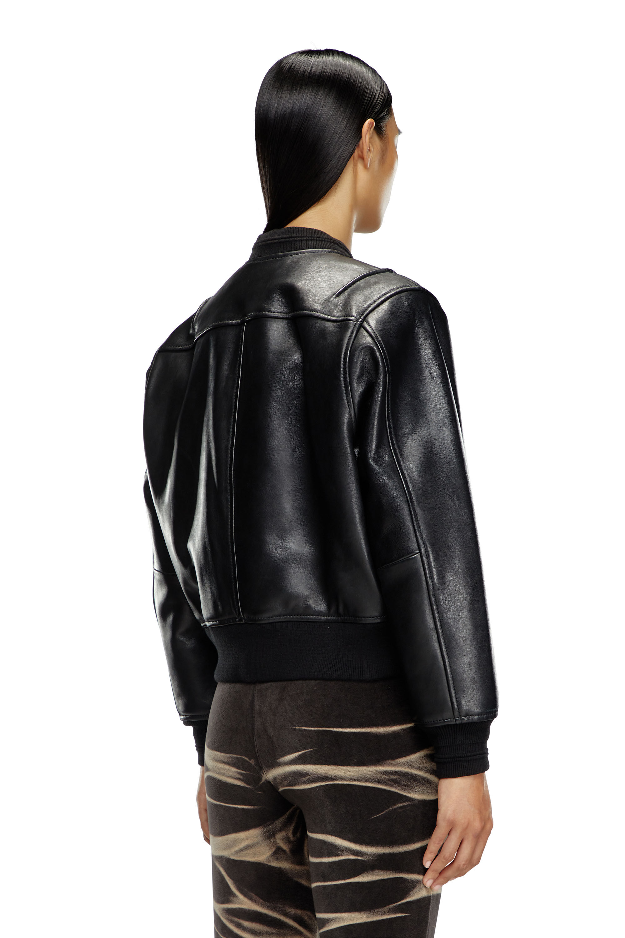 Women s Oversized leather bomber jacket Black Diesel