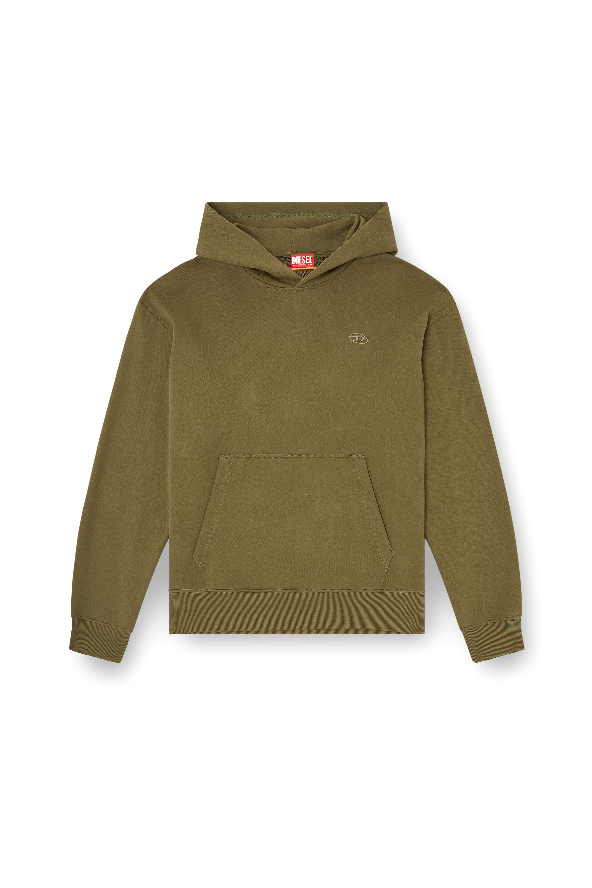 Diesel - S-MACS-HOOD-MEGOVAL-D, Male's Hoodie with logo embroidery in Military Green - 2