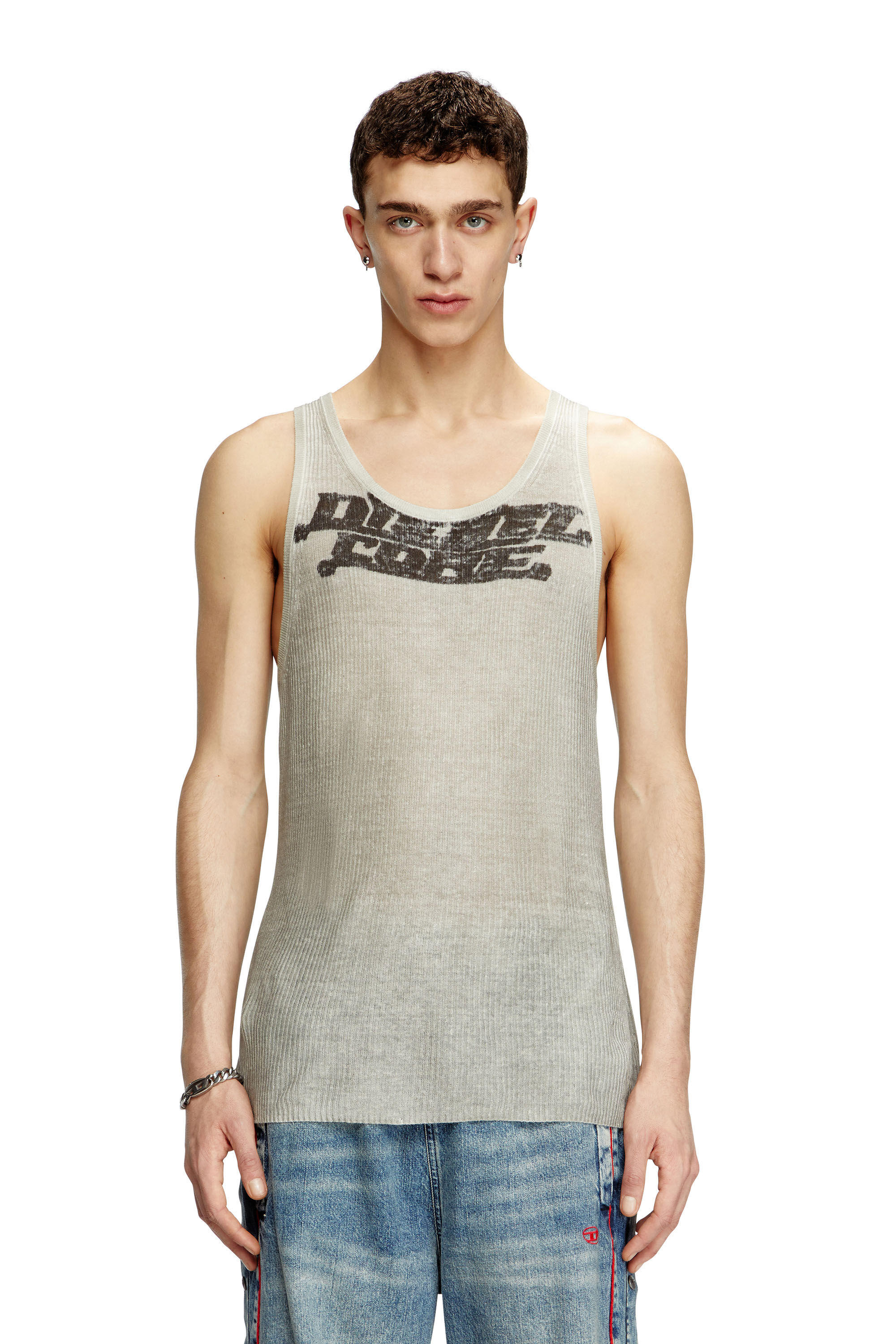 Diesel - K-RICK, Débardeur en lin côtelé avec effet sali Mixte in Beige - 3