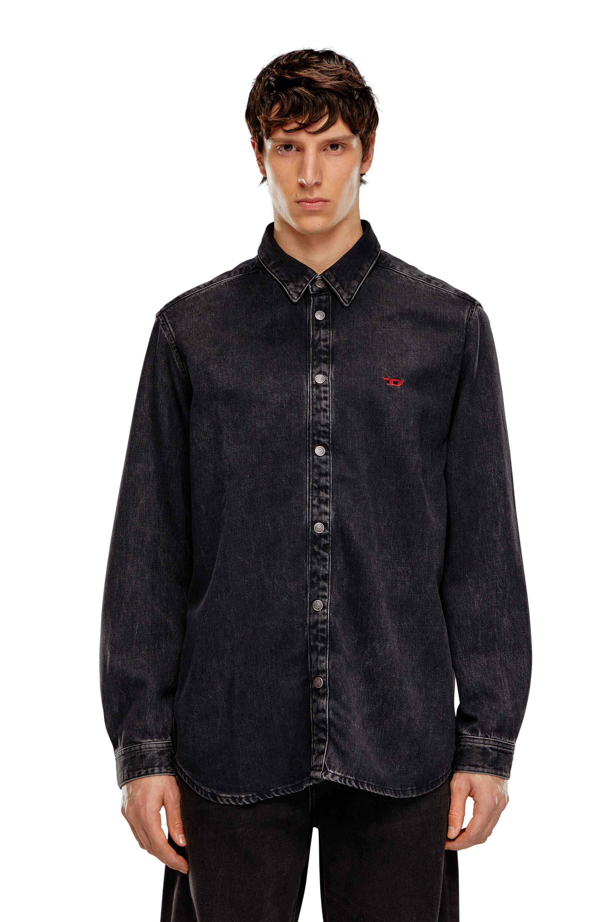 Black denim long sleeve shirt on sale