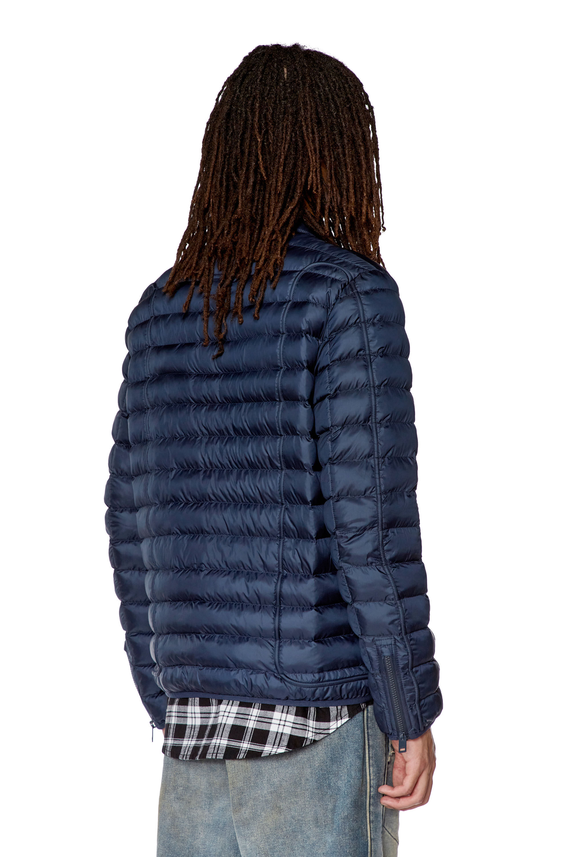 Diesel - W-HAWKYL, Veste doudoune en nylon avec passepoil Homme in Bleu - 4